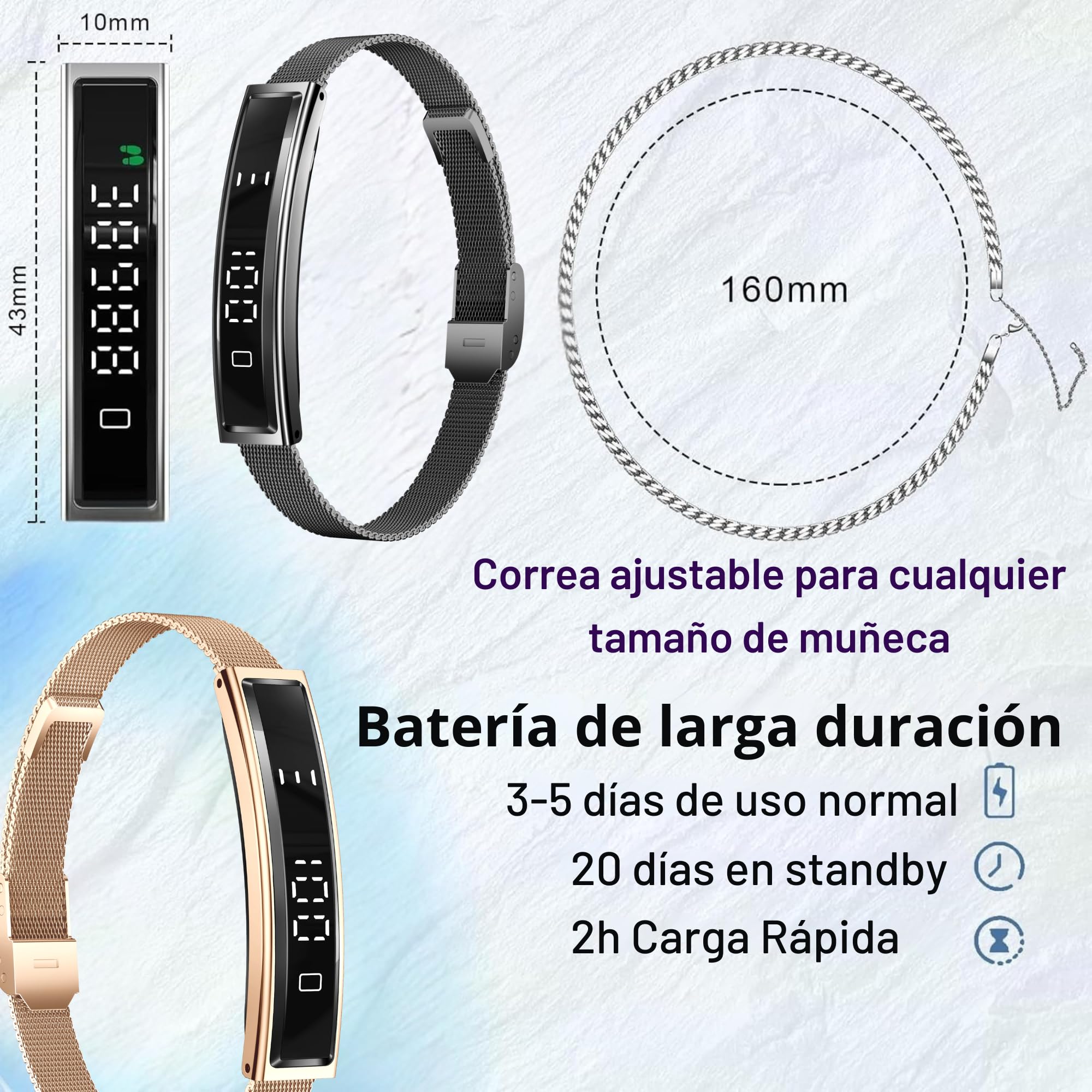 smartia – Pulsera Inteligente Ultrafina, Smart Band con Bluetooth Modelo 2026, Pulsera tracker de actividad y sueño, Seguimiento integral de tu salud, Band con pantalla táctil