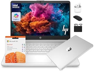 HP 14 Laptop Student Business 2025 Flagship Computer, AI Copilot, 4-Core 13th Gen Intel CPU, 16GB RAM 628GB Storage (128GB UFS+500GB Ext), 1-Yr Office 365, Long Battery HubxcelAccessory Win 11S Silver - Amazon product rated Grade A