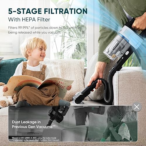 Vista 4 de LEVOIT AERO - Aspiradora inalámbrica con estación de vacío automático, tecnología HyperPulse, cepillo antienredos, filtración de 5 etapas, filtro