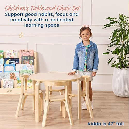 Miniatura 3 de ECR4Kids juego de mesa y silla de madera curvada y respaldo curvo, muebles para niños, natural, 5 piezas Natural,Contemporáneo,Tono