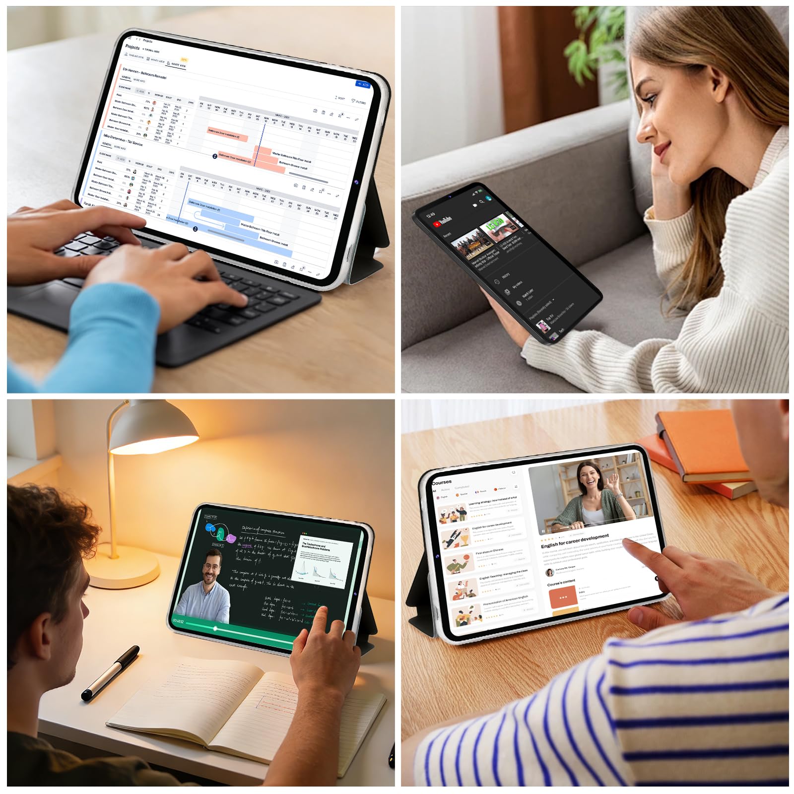 Tablette 10 Pouces Android 15 avec Gemini AI, 22Go RAM+ 128Go ROM(Extension de 2To), Octa-Core, WiFi 6, BT 5.0, Widevine L1, 6000 mAh, Corps métallique, Tablette Tactile avec Clavier et Souris, Gris