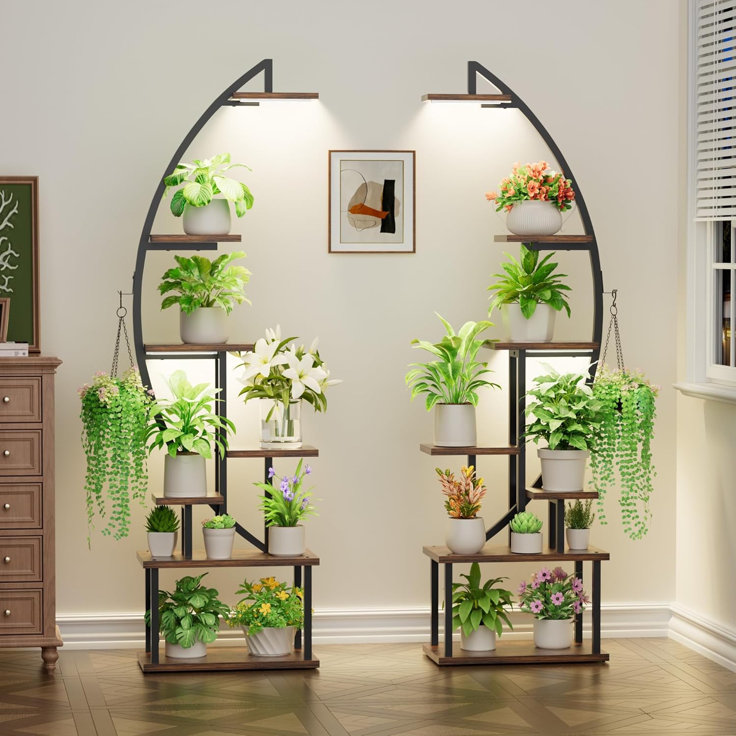 Plant Stand Indoor with Grow Lights: Large Plant Shelf for Multiple Plants, 2 Pack Plant Racks 7 Tiered, Lighted Corner Flower Stands Half Moon, Black Plant Holders Indoor Tall for Living Room Patio