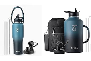 Trebo 64oz Water Bottle with Handle - Insulated Stainless Steel Metal Jug in Indigo Black