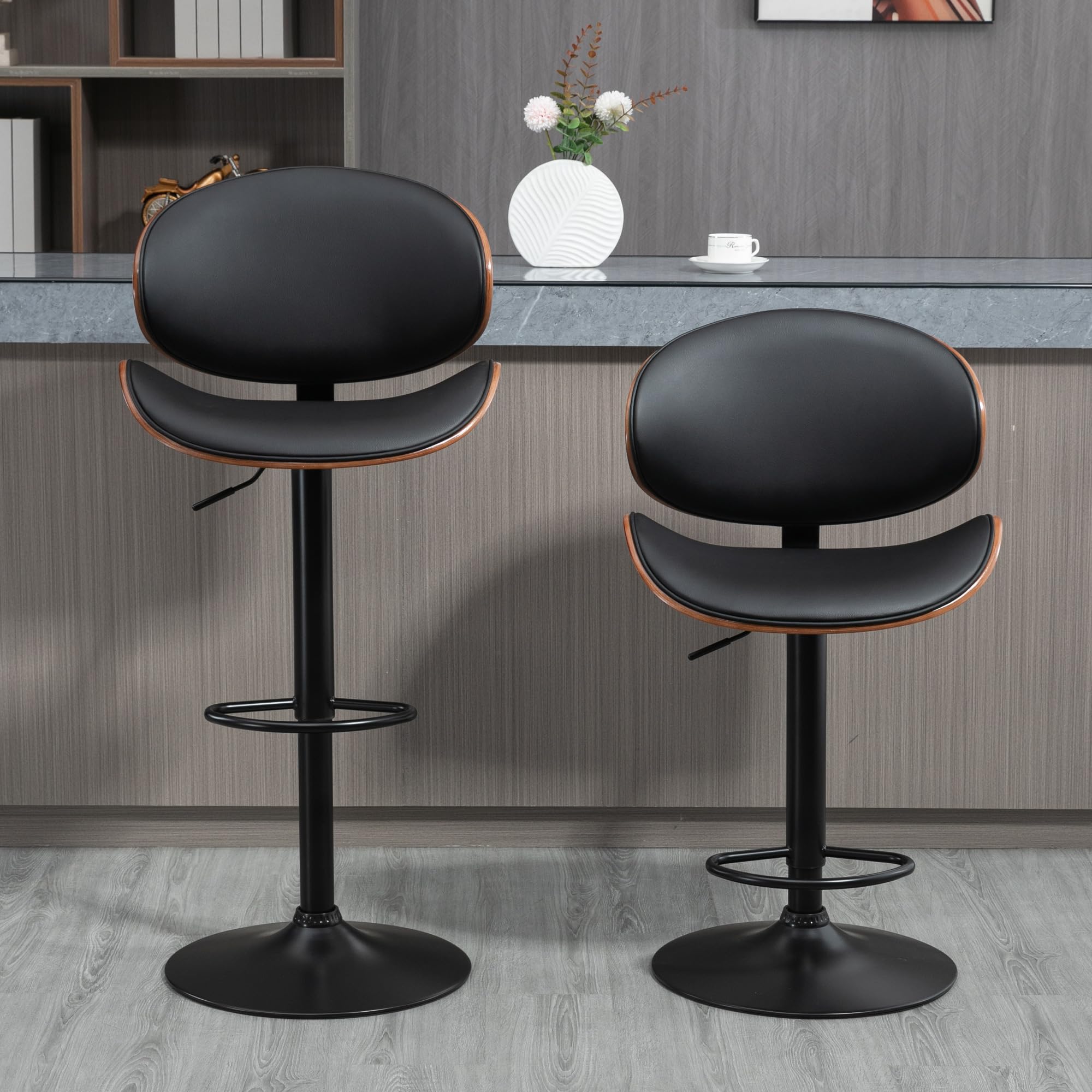 HOMCOM Lot de 2 Tabourets de Bar Dossier Hauteur Réglable Pivotant Noir