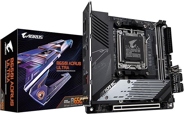 GIGABYTE B650I AORUS Ultra (AM5/ LGA 1718/ AMD/ B650/ Mini-ITX/ 5-Year Warranty/ DDR5/ PCIe 5.0 M.2/ PCIe 5.0/ USB 3.2 Gen2X2 Type-C/Wi-Fi 6E/ Intel 2.5GbE LAN/Q-Flash Plus/EZ-Latch/Motherboard)