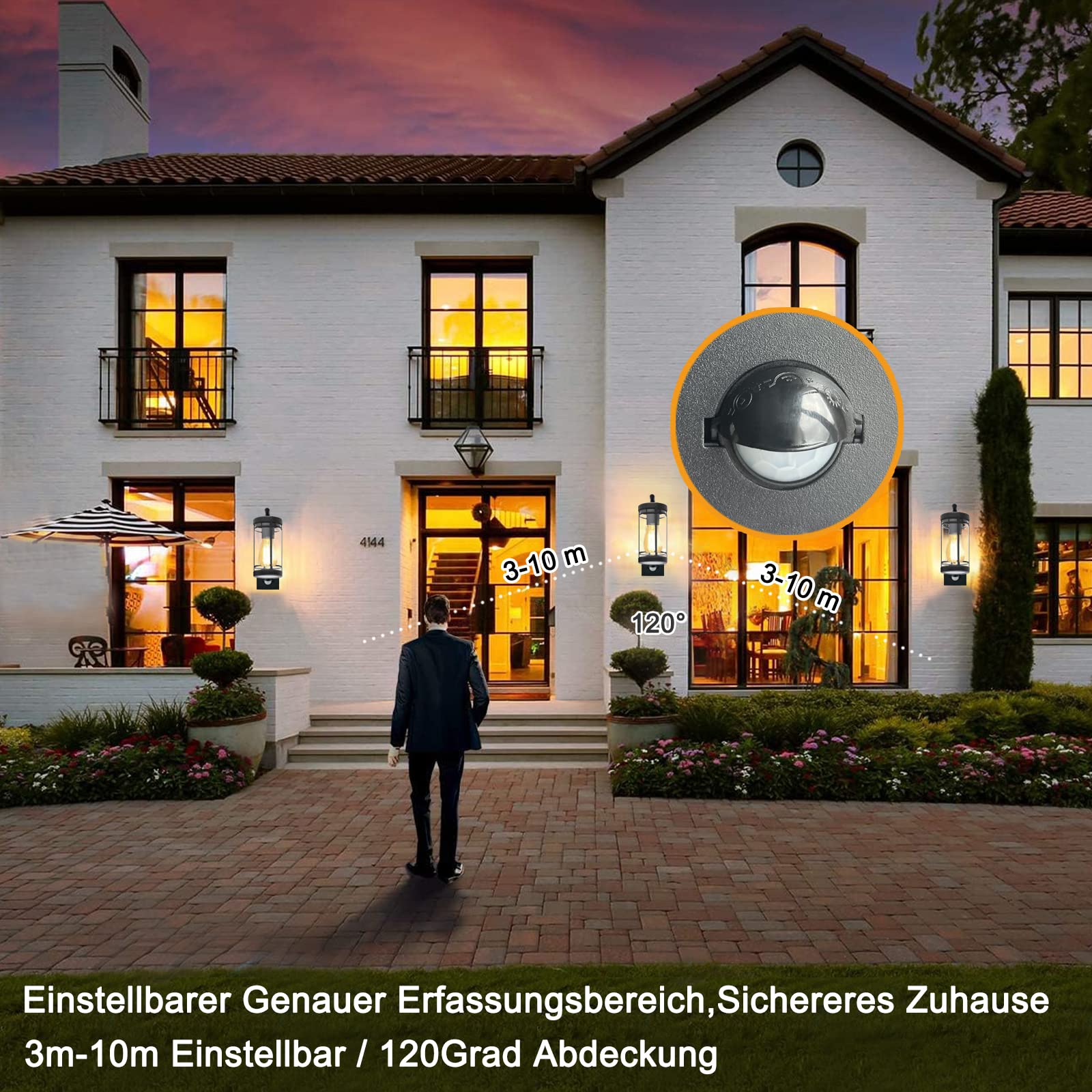 Aussenlampe mit bewegungsmelder,Edelstahl,IP44 wasserdicht,Anthrazit | E27 Fassung Moderne Außenlampe für Garten, Fassade und Haustür