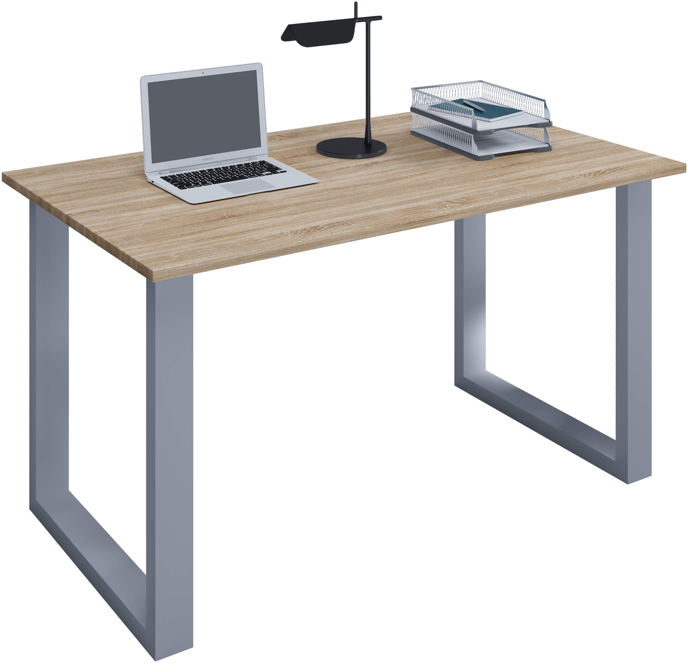 VCM Holz Schreibtisch | Computertisch Schlicht | Arbeitstisch | Büromöbel - Lona U Alu Silber Sonoma-Eiche 80x50