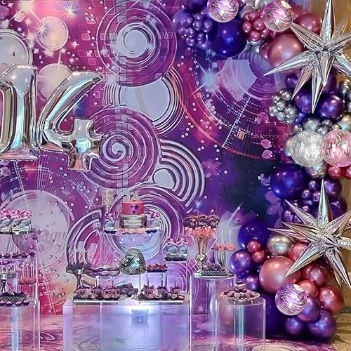 Miniatura 7 de RUBFAC Kit de arco de guirnalda de globos de color rosa y morado metálico, 87 unidades, 18, 12, 10, 5 pulgadas, globos de látex de confeti rosa,