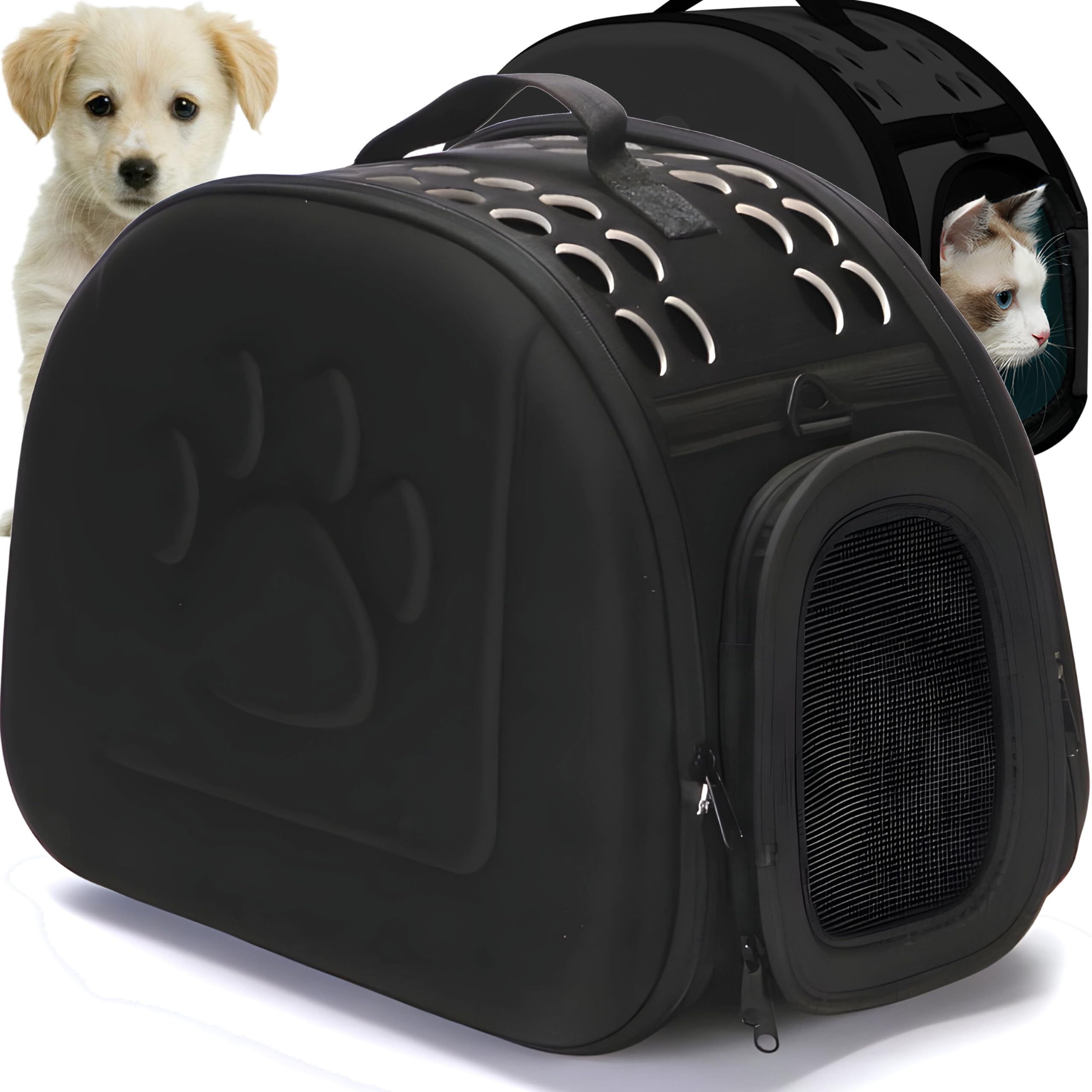 Retoo Transportín para gatos y perros, bolsa de transporte para mascotas, bolsas plegables para perros pequeños, caja de transporte para gatitos, cachorros y conejos, negro