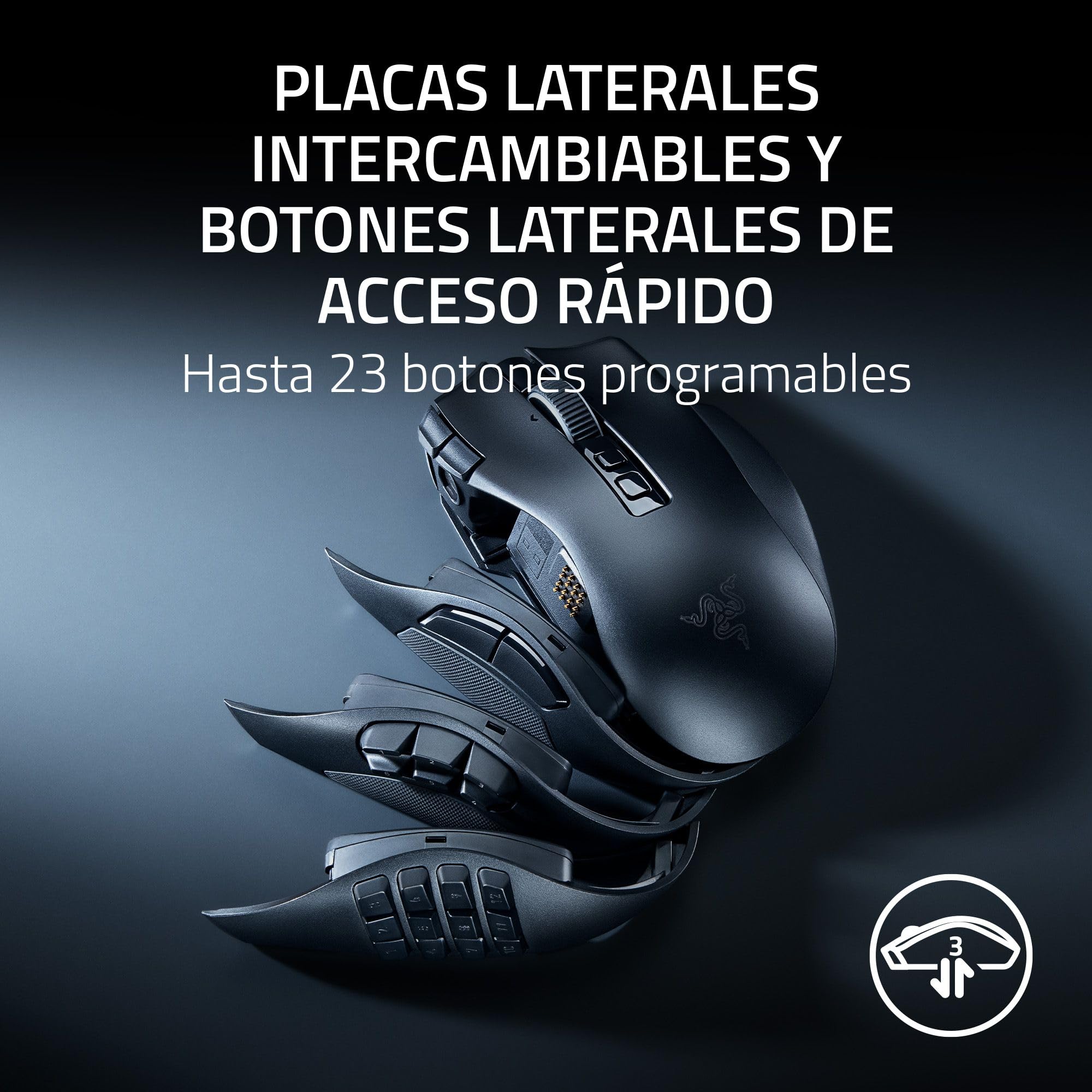 Razer Naga V3 Pro - Ratón Gaming inalámbrico para Juegos MMO con Placas Laterales Intercambiables (HyperScroll de 2.ª generación, Switches ópticos para ratón 4.ª Gen)