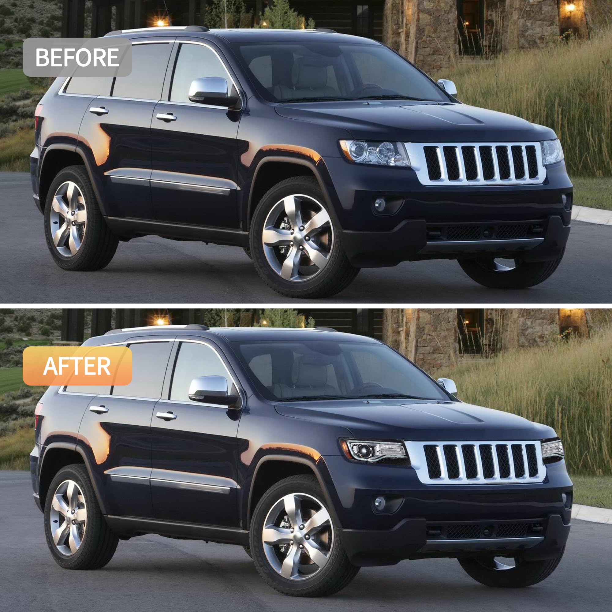 Reflektor LED Grand Cherokee WK2 2011 2012 2013 z dynamicznym wyświetlaczem po stronie kierowcy i pasażera, chromowany