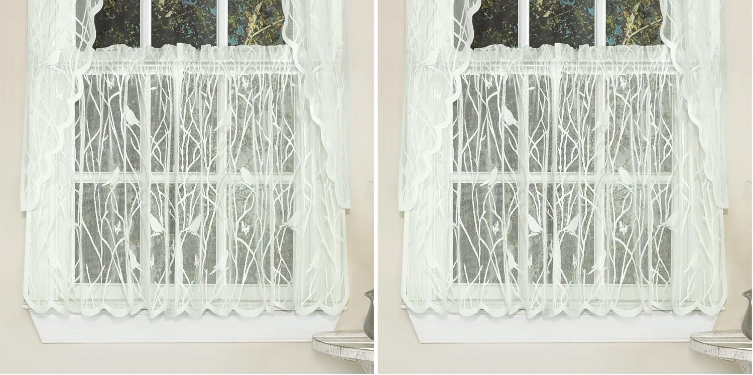 Sweet Home Collection Kitchen Window Tier, Swag, or Valance Curtain Treatment in Stylish and Unique Patterns and Designs for All Home Décor, 36", Songbird Ivory (Pack of 2)