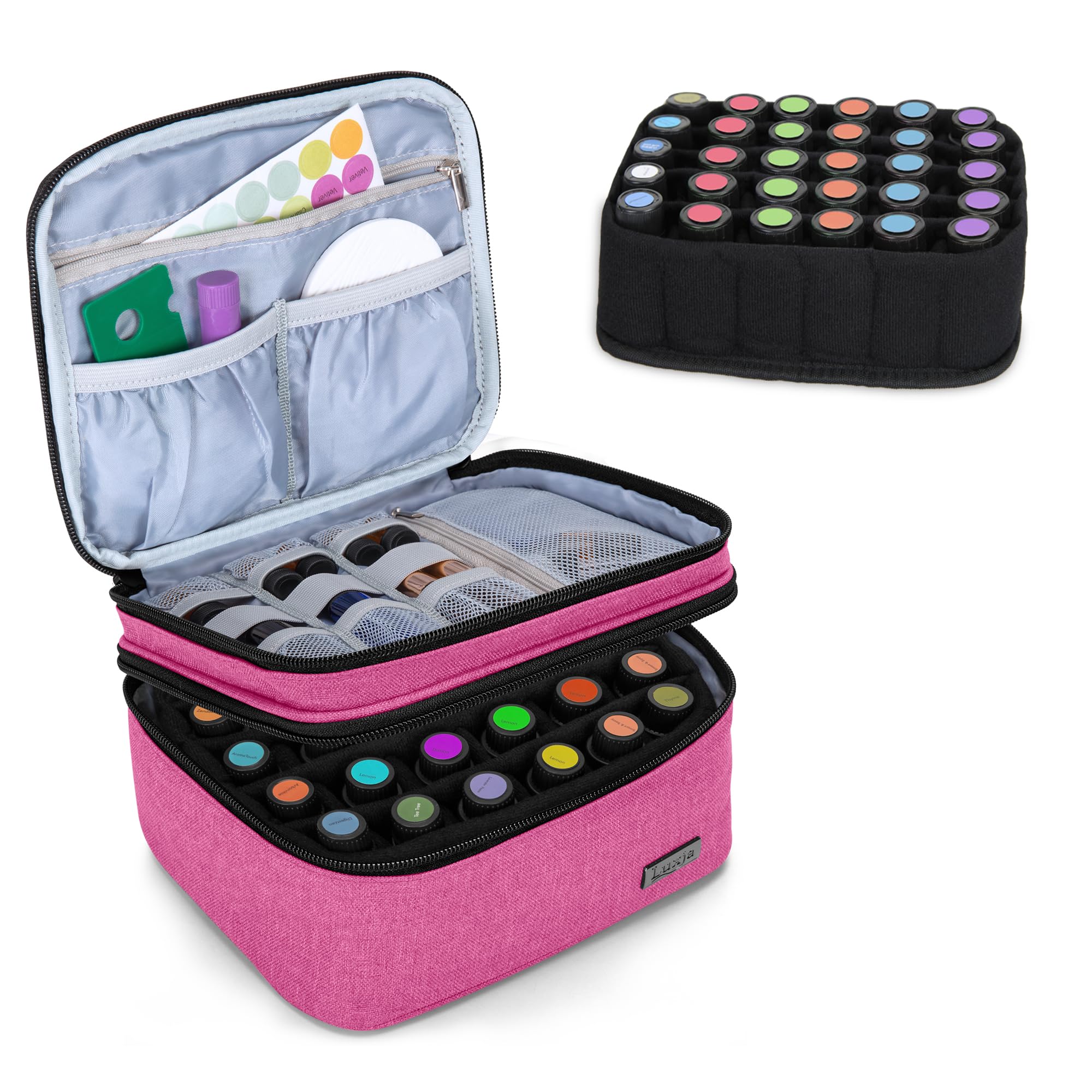 LUXJA Essential Oil Carrying Case - Holds 30 Bottles (5ml-30ml, Also Fits for Roller Bottles), Double-Layer Organizer for Essential Oil and