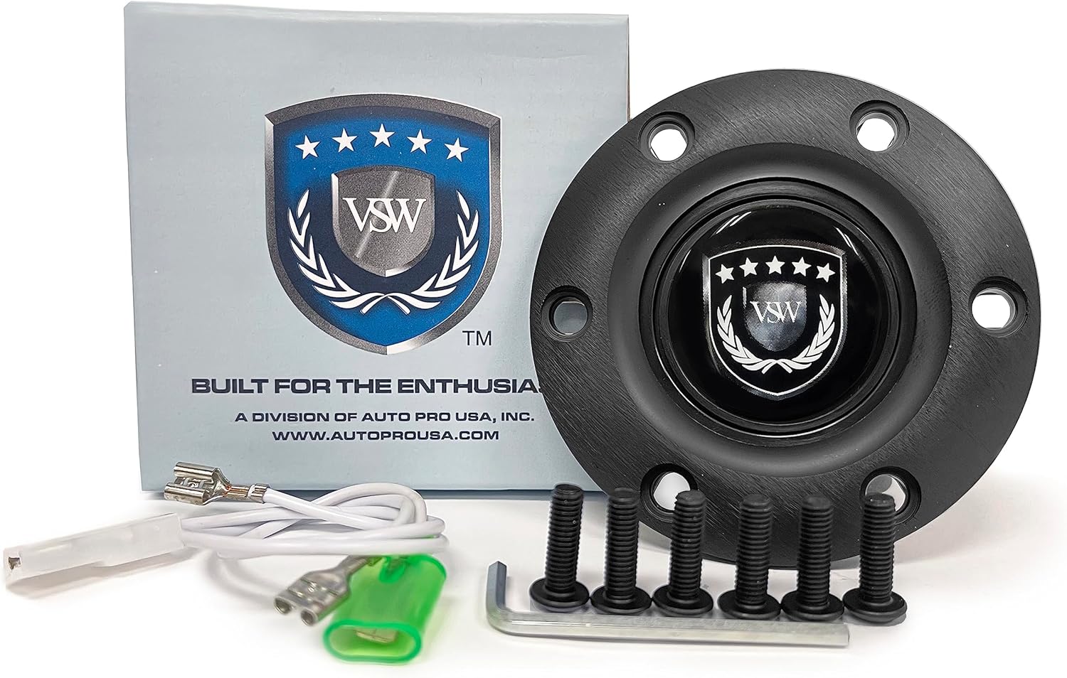 VSW S6 Steering Wheel, Black Leather 6 Bolt Black Slotted 3-Spoke ST3060BLK