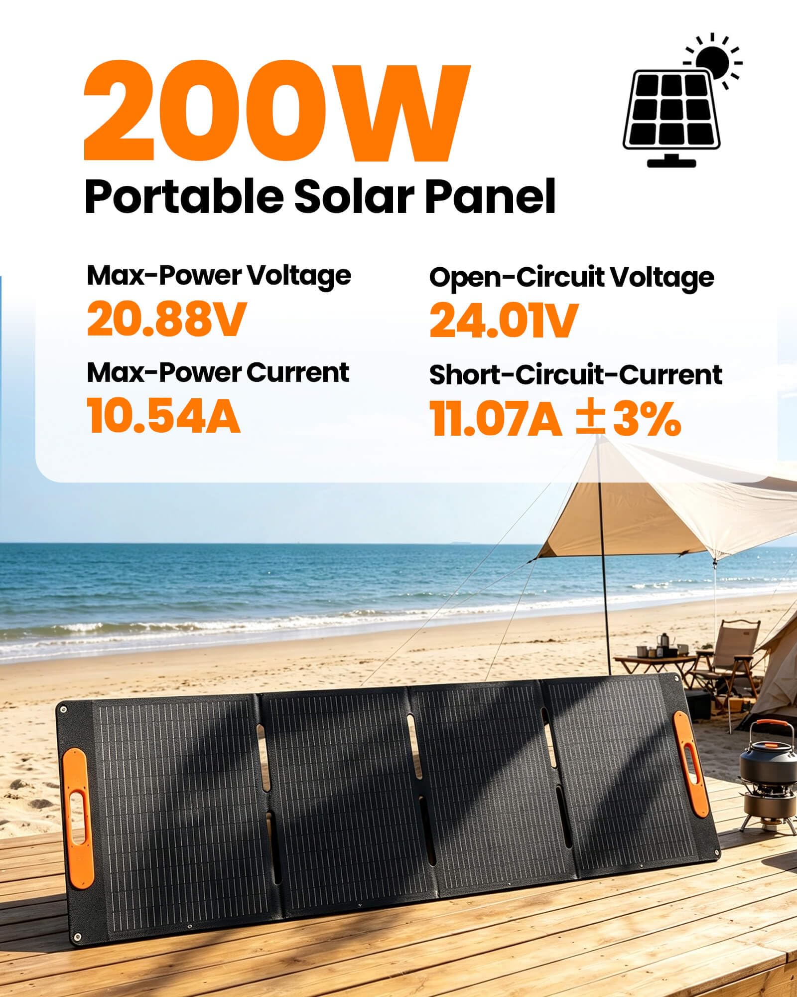 Pannello solare portatile da 200 Watt per centrale elettrica, pannello solare pieghevole compatibile con Jackery, Bluetti, Anker, per campeggio e oscuranti, impermeabile IP67, USB-A e Type-C