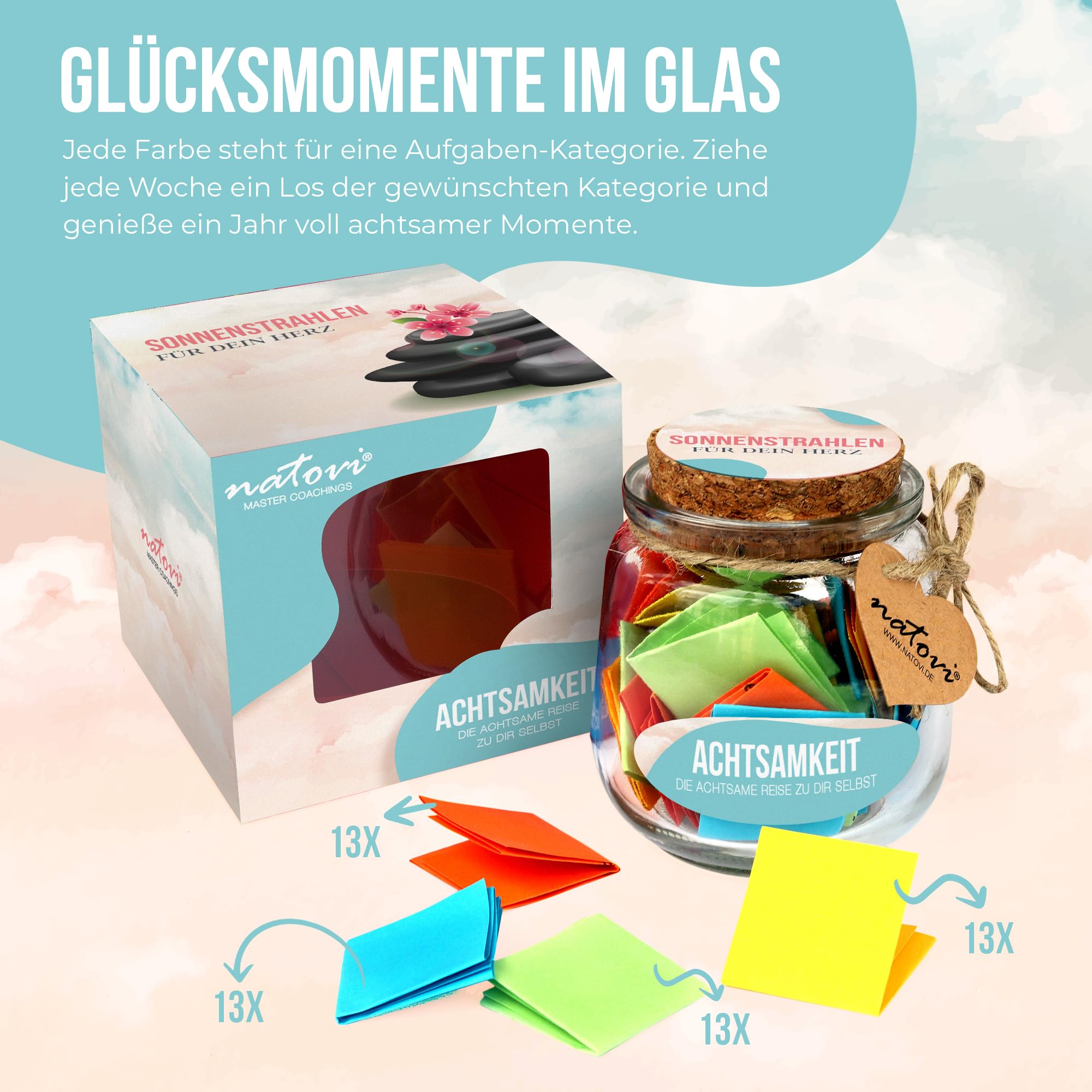 52 Achtsamkeitskarten im Glas - Geschenk Frauen für Selbstliebe, Achtsamkeit & positive Gedanken - Entspannungs Geschenk für Frauen (Packung mit 2)