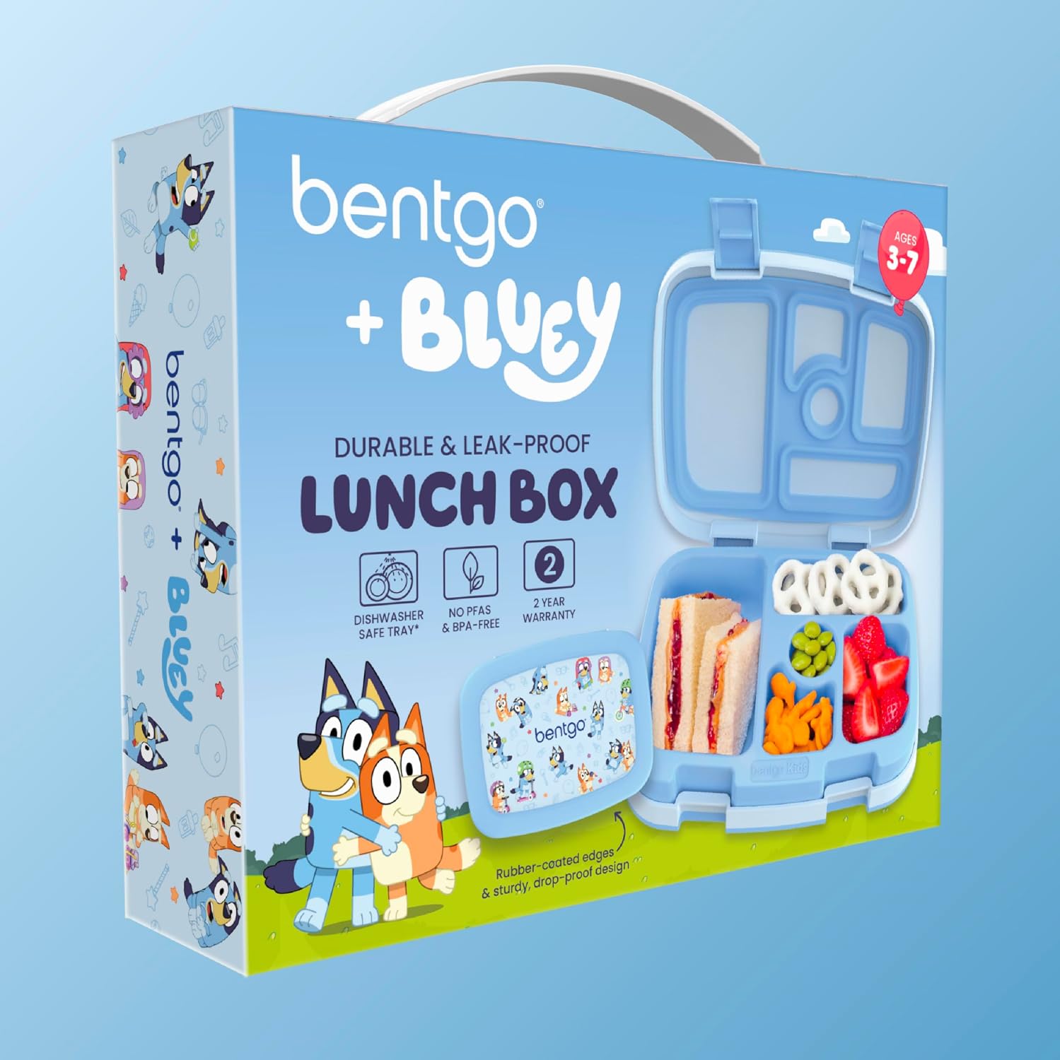 Bentgo + BLUEY Kids Prints Leak-Proof, 5-Compartment Bento-Style Kids Lunch Box - Ideal Portions Ages 3-7, Durable, Drop-Proof, Dishwasher Safe, PFAS & BPA-Free (Bluey & Bingo Play Day)