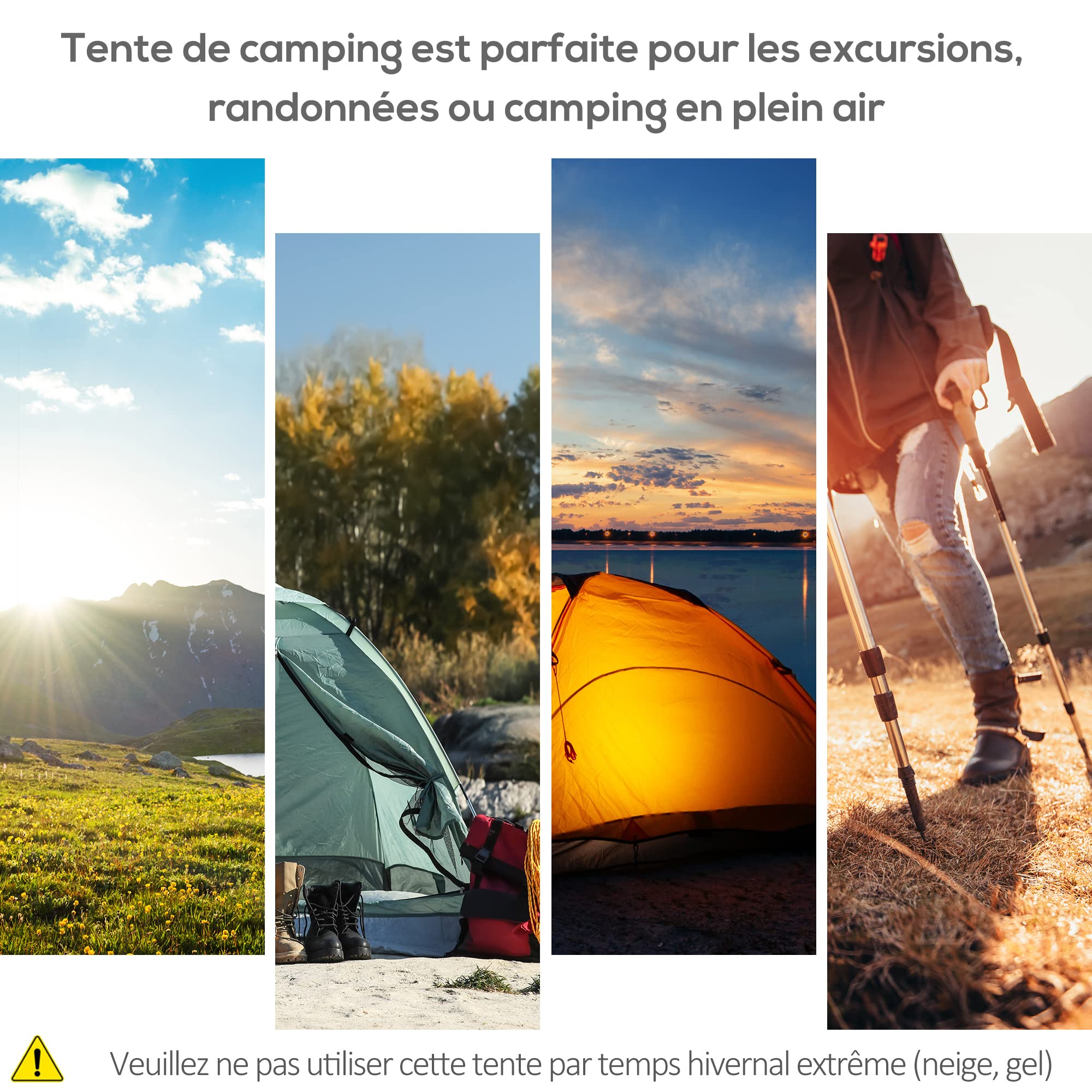 Outsunny Tente Pop up Montage instantané - Tente de Camping 3-4 pers. - 2 Grandes Portes - dim. 2,6L x 2,6l x 1,5H m Fibre Verre Polyester Oxford