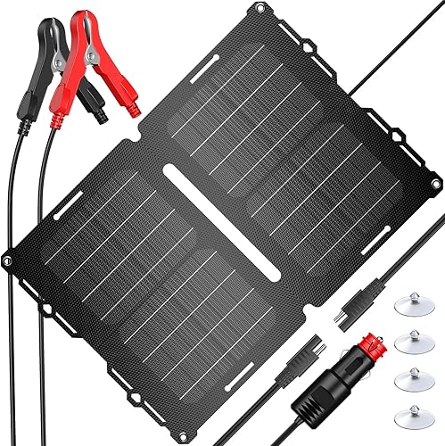 EBL Cargador de batería solar de 12 V, cargador de batería de automóvil, panel solar de 25 W para automóvil, barco, automóvil, caravana, con enchufe