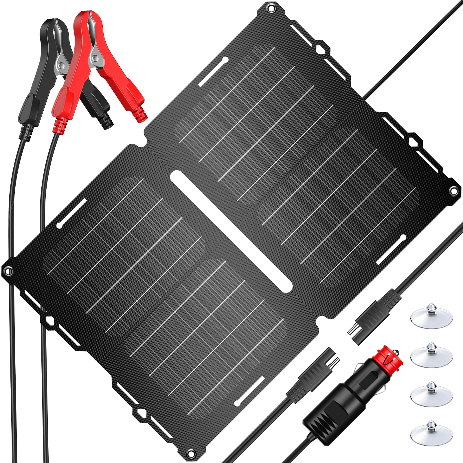 12V Solar Battery Charger Car Battery Charger Maintainer 25W Solar Panel for Car, Boat Automotive RV with Cigarette Lighter Plug & Alligator Clip
