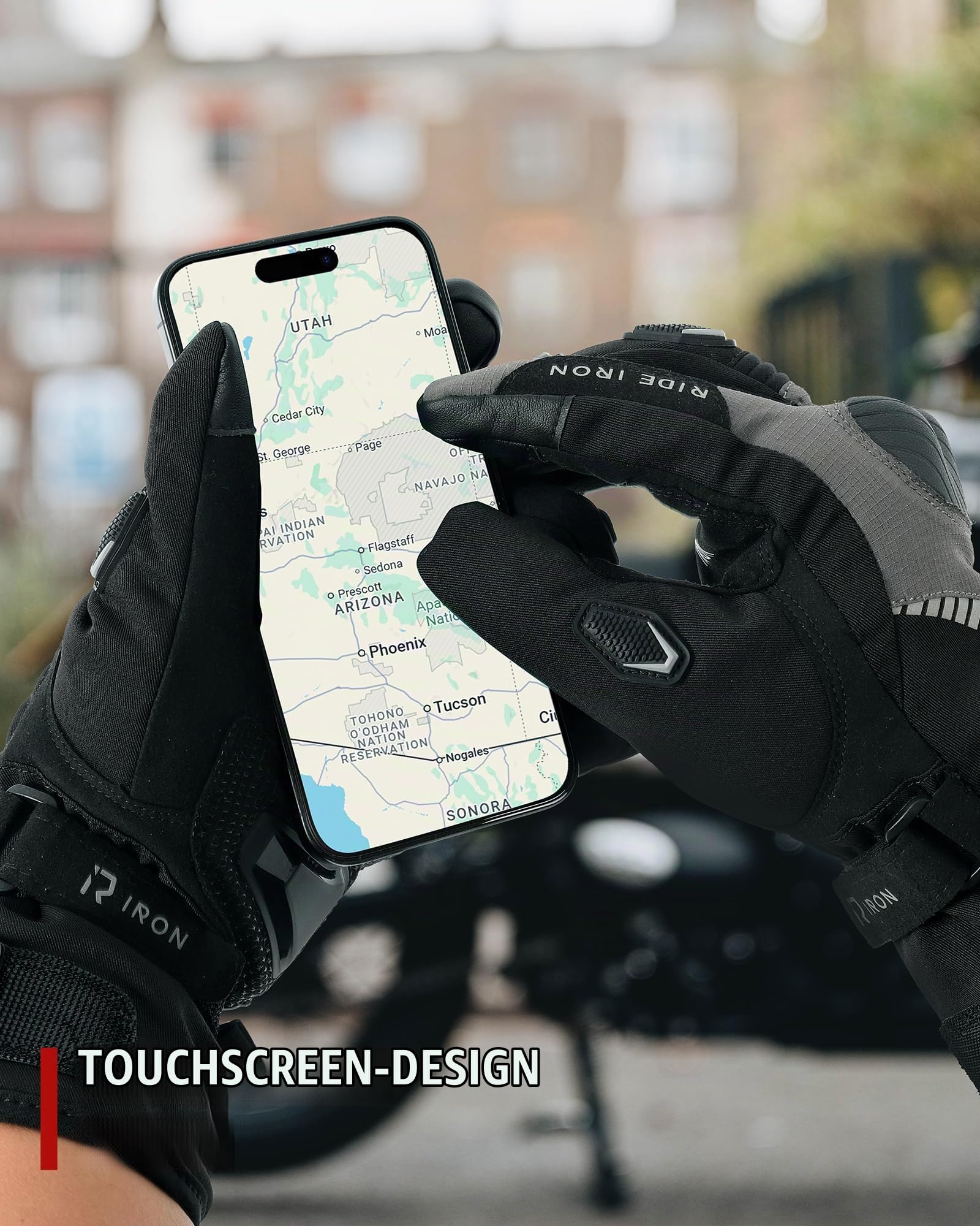 RIDEIRON Winter Motorradhandschuhe Herren, Warm & Wasserdicht, Touchscreen, Verstärkte Zone, 3M Isolierung für kalte Temperaturen，M-XXL