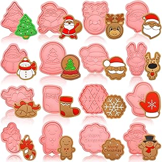 16 Pieces Christmas Cookie Cutters Mini Cookie Stamps Embossing Christmas Shapes 3D Plastic Cookie Cutters for Kids Snowma...