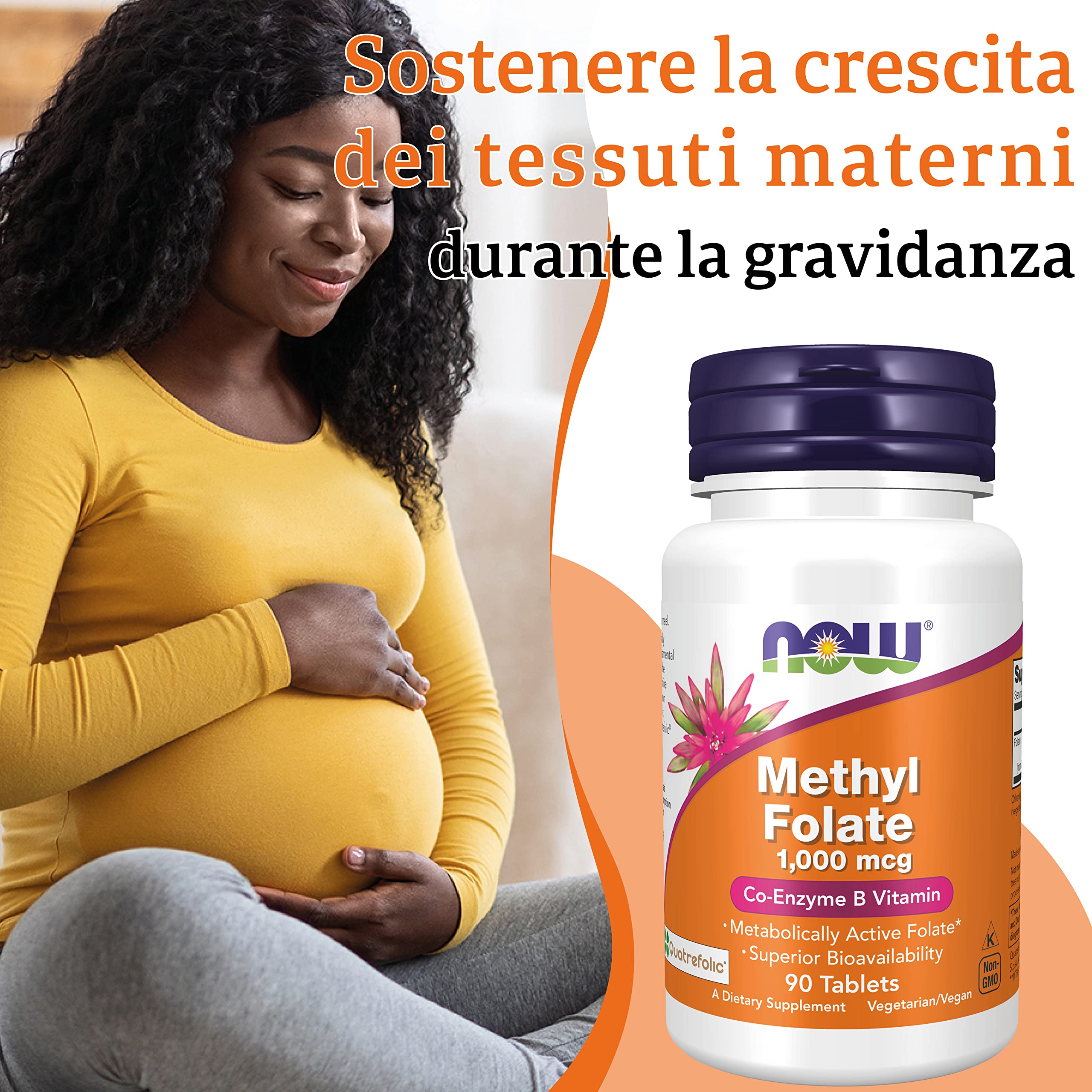 Now Foods, Methyl Folate (Acido Folico), 1.000 mcg, 90 Compresse vegane, Testato in Laboratorio, Vitamina B9, Senza Glutine, Senza Soia, Vegetariano