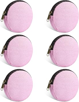 6 Pieces Mini Round Cotton Canvas Makeup Bag with Bottom, Multi-Purpose Zipper Coin Purse Pouch Cosmetic Bag Travel Toiletry Pouch, Blank DIY Craft Bag Pink, XS