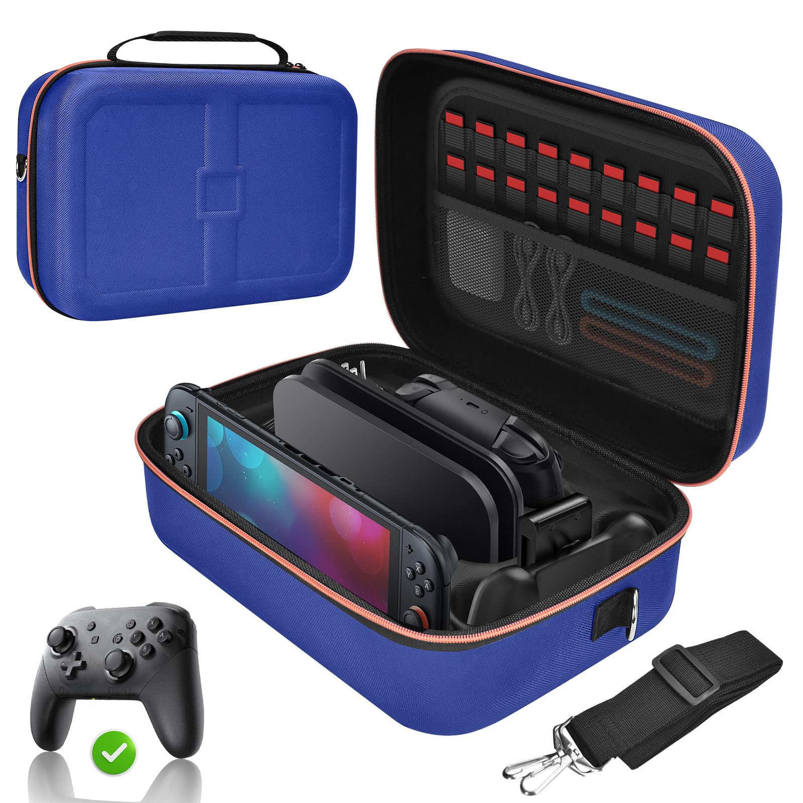 Gorixer Switch Case for Nintendo Switch 2/1 /OLED, Portable Travel Carry Case All-in-One Deluxe Storage Bag with 18 Game Card Slots for Console & Accessories - Blue