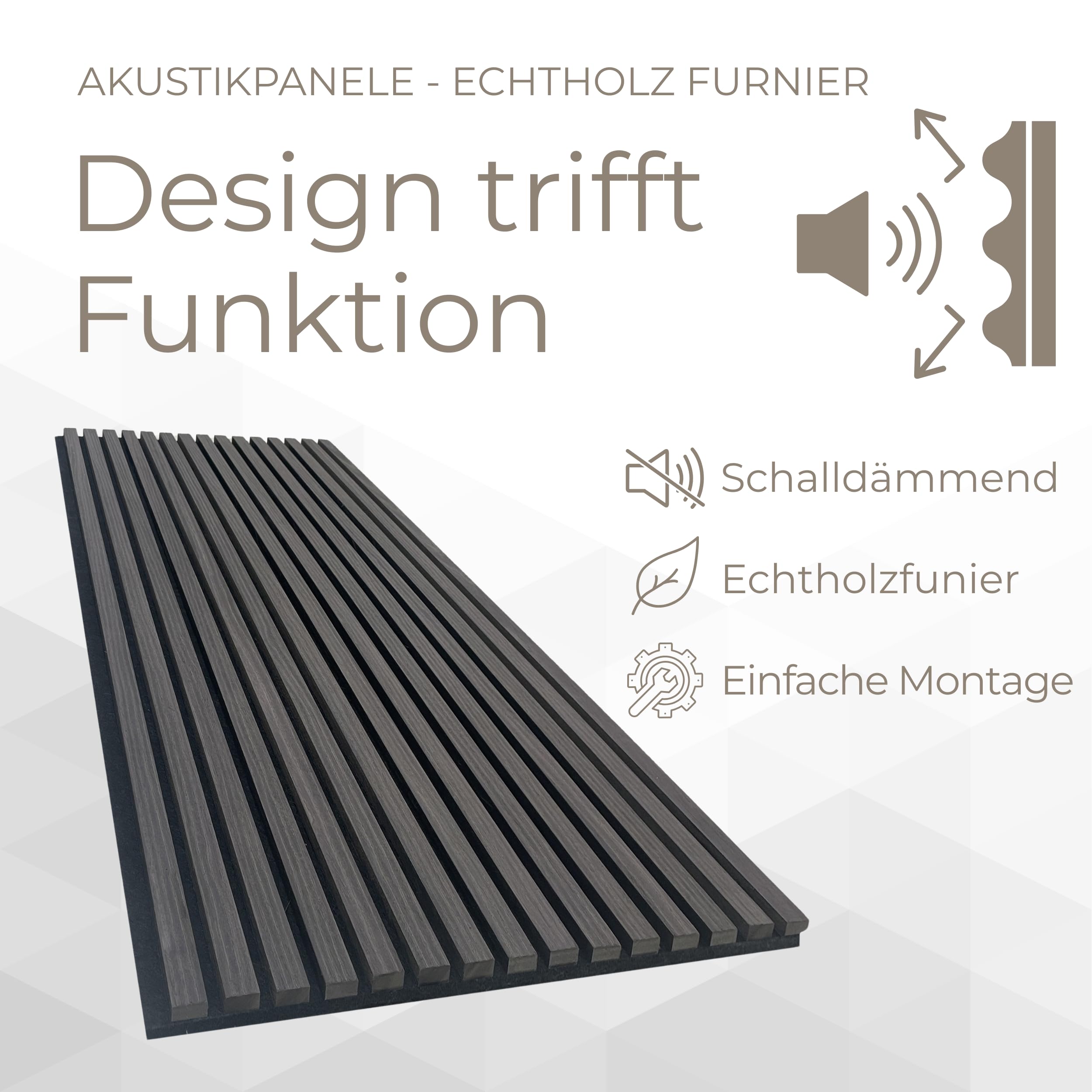 Akustikpaneele 2700×600 mm mit Holzfurnier - Premium Schallabsorber Wandpanel, Akustikplatte, Varianten in Black Nior - schwarzer Filz - 1 Stück