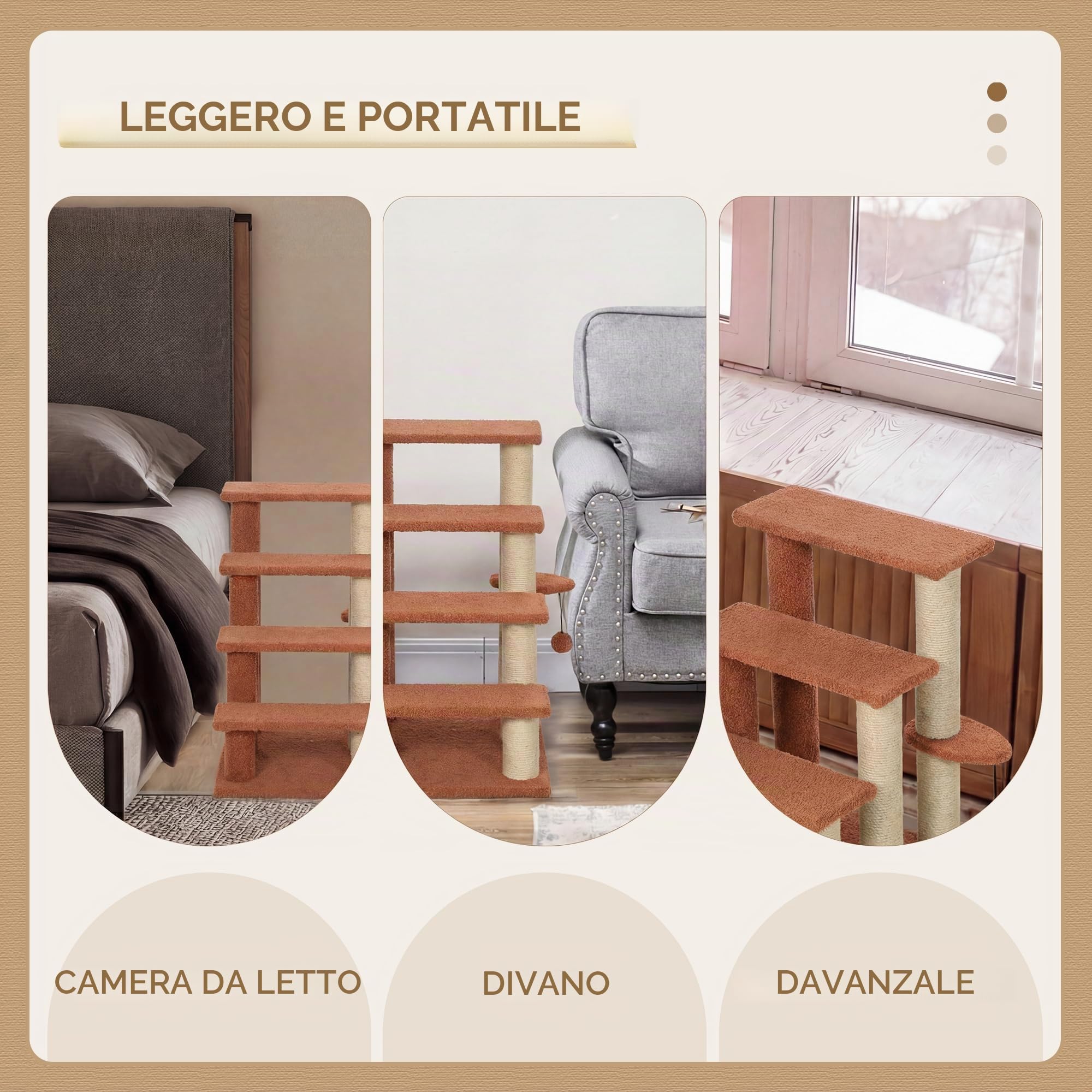 PawHut 4 livelli scale per gatti tappezzate per letto alto Marrone