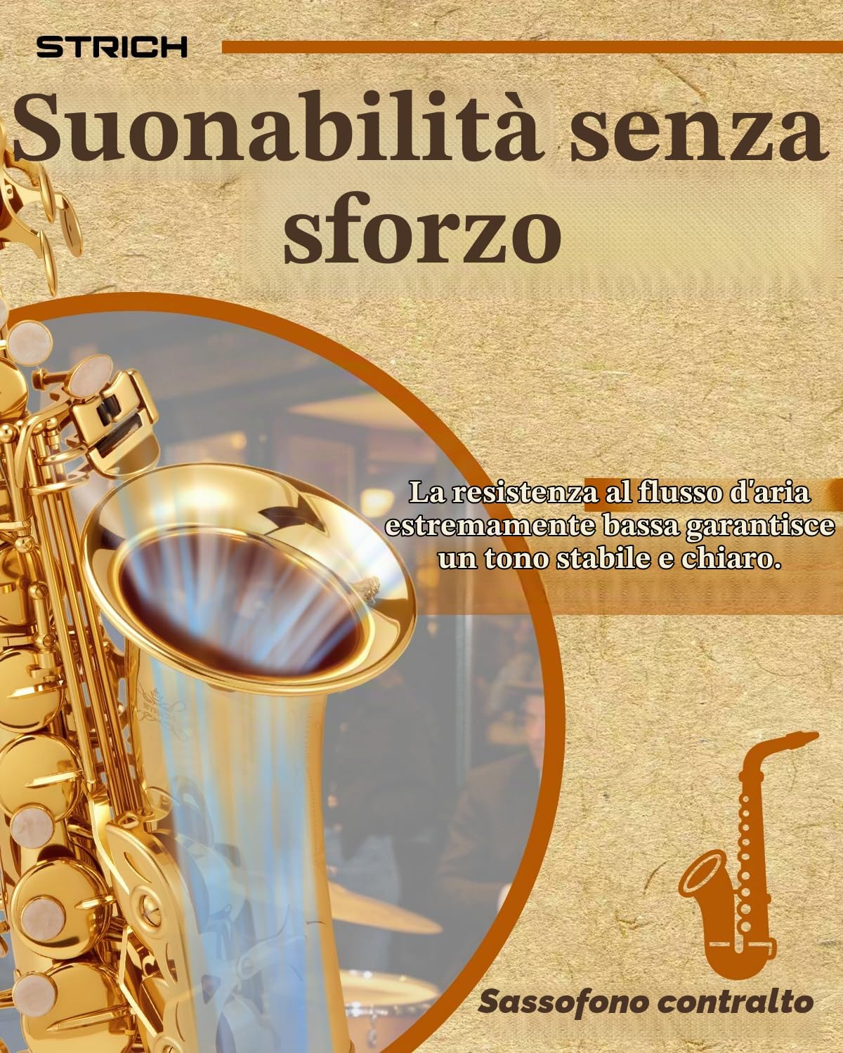 STRICH Kit per sassofono contralto in ottone per principianti, con tracolla, bocchino e ance, ideale per la banda scolastica e lo studio a casa, SAS-130G, dorato