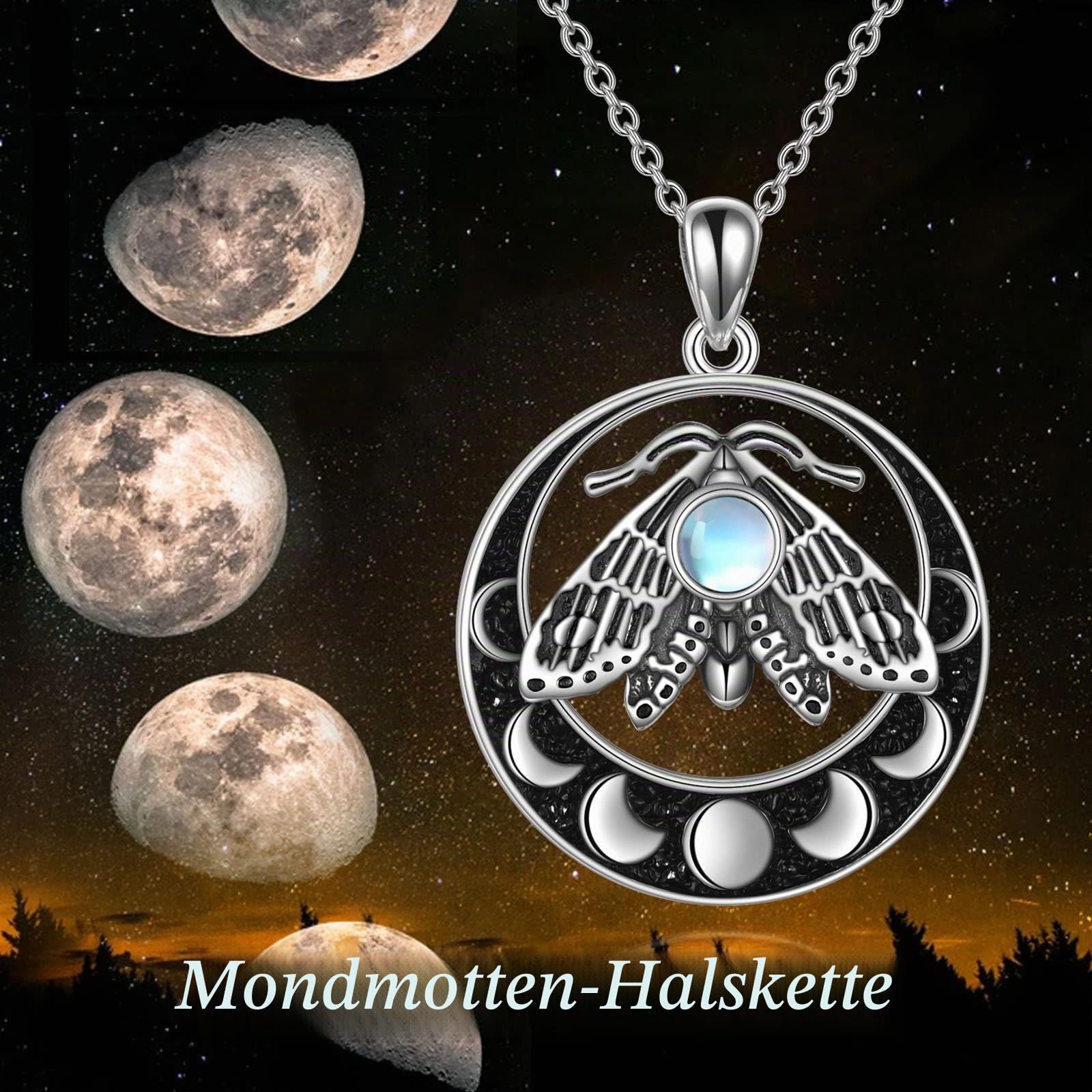YAFEINI Mondstein-Halskette für Frauen Motte Anhänger Witchy Schmuck Gothic Motte und der Mond