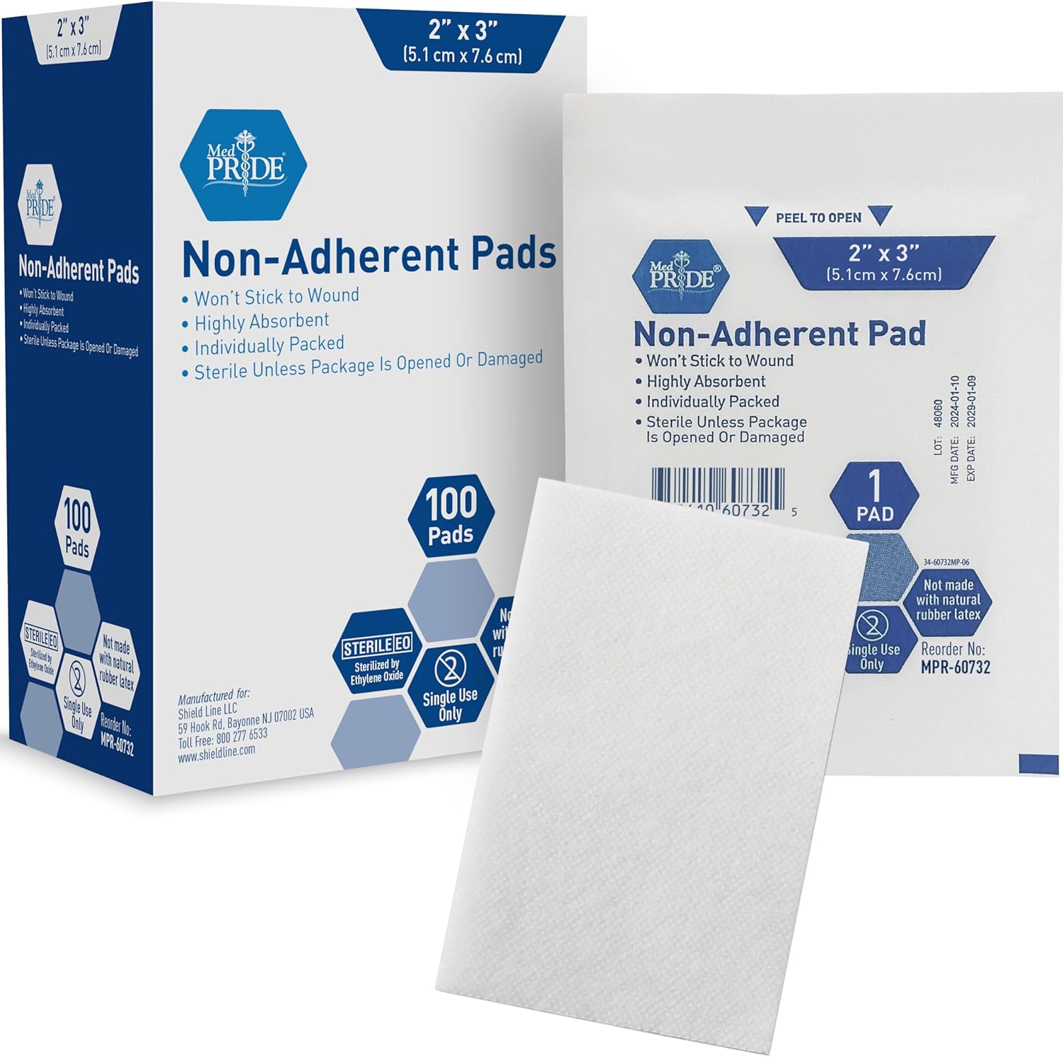 MED PRIDE - - MED PRIDE Sterile Non Stick Pads For Wounds Non-Adherent Highly Absorbent Painless Removal Individually Wrapped (2x3 Inch (Pack Of 100 - View #5