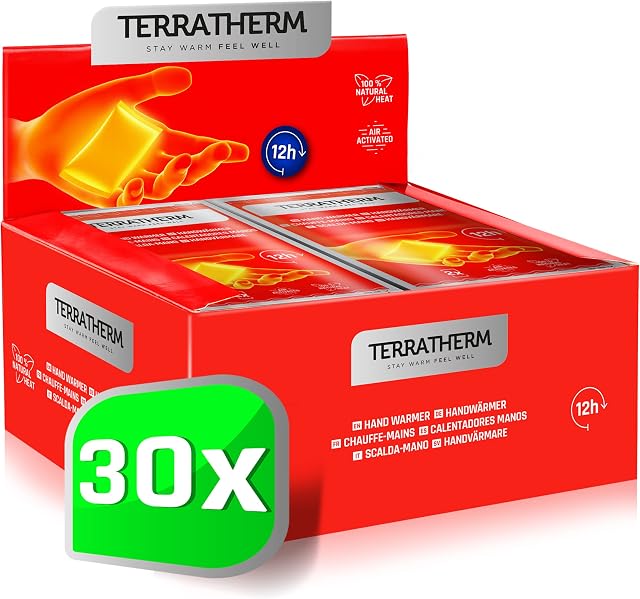 TerraTherm Hand Warmers, Pocket Hand Warmer - 5, 10 or 30 Pairs - for 12 hours of warm hands, Hand Heat Pads activated by air, 100% natural warmth, Pocket Heater