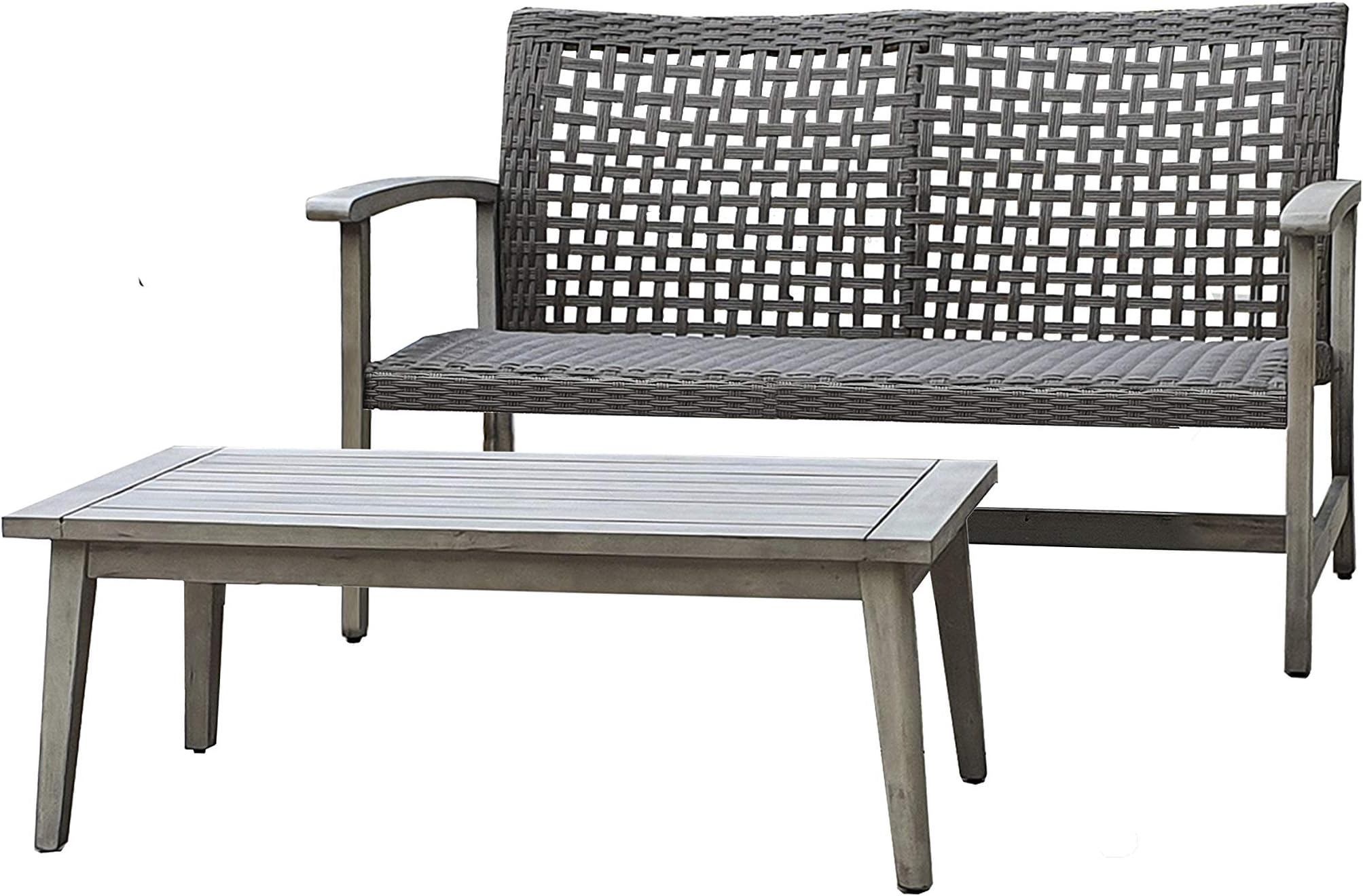 DUKAP Monterosso 2 Piece Patio Sofa Seating Set and Table, Outdoor Conversation Seats with Weather and Water Resistance, Spacious Porch Furniture for Ultimate Comfort, Light Grey