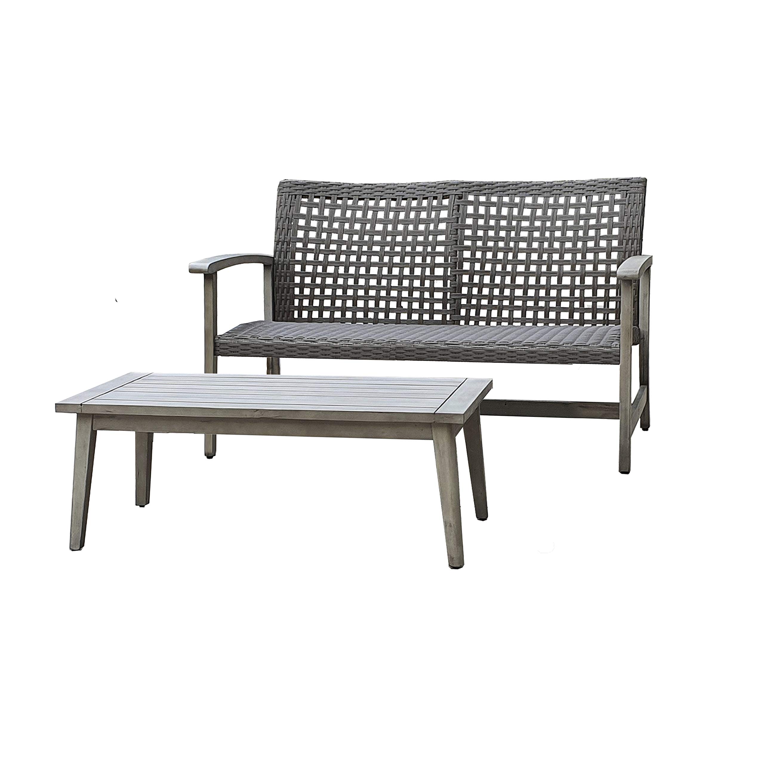 DUKAP Monterosso 2 Piece Patio Sofa Seating Set and Table, Outdoor Conversation Seats with Weather and Water Resistance, Spacious Porch Furniture for Ultimate Comfort, Light Grey