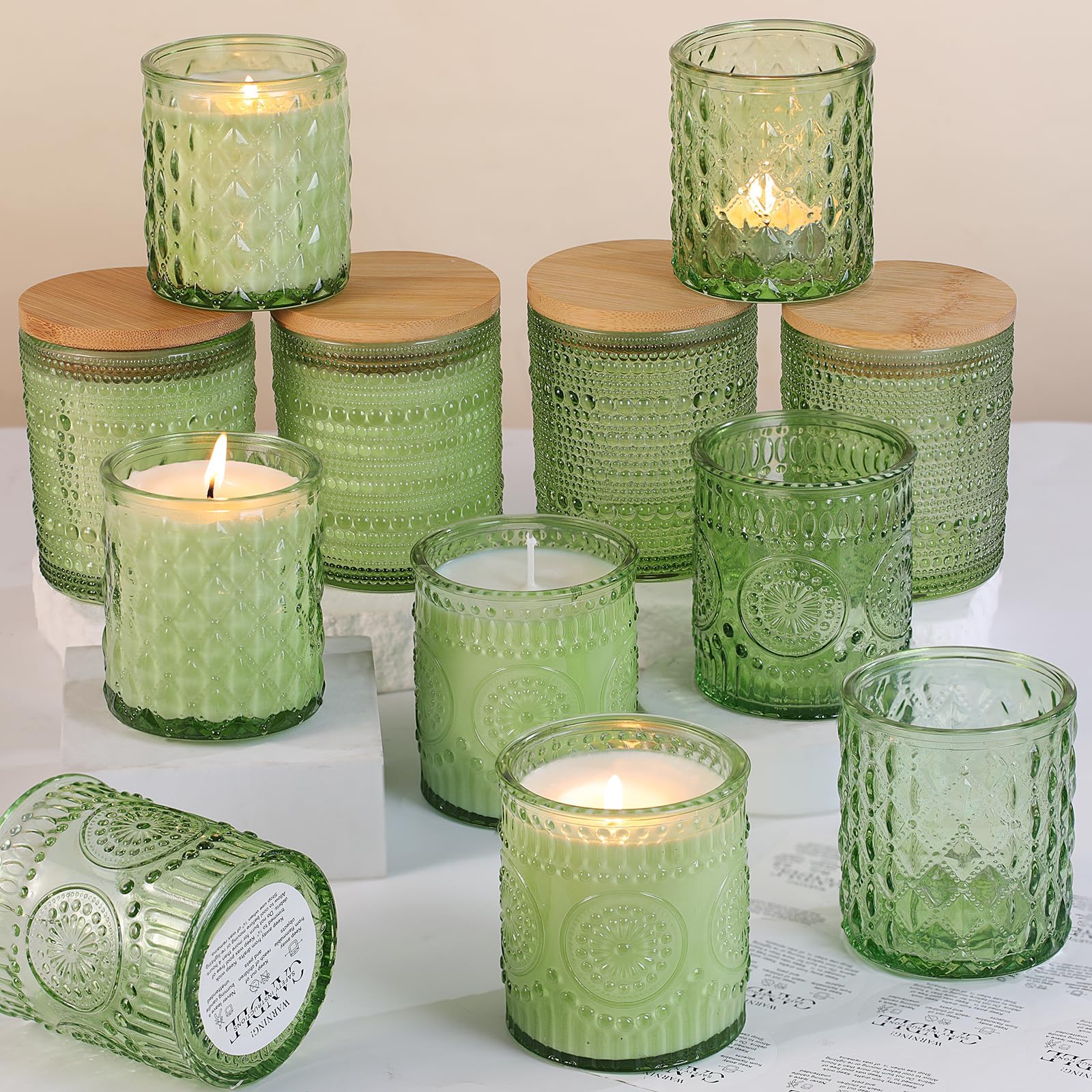 DARJEN 12 Pack Green Candle Jars for Making Candles- 3 Styles Glass Candle Ma...