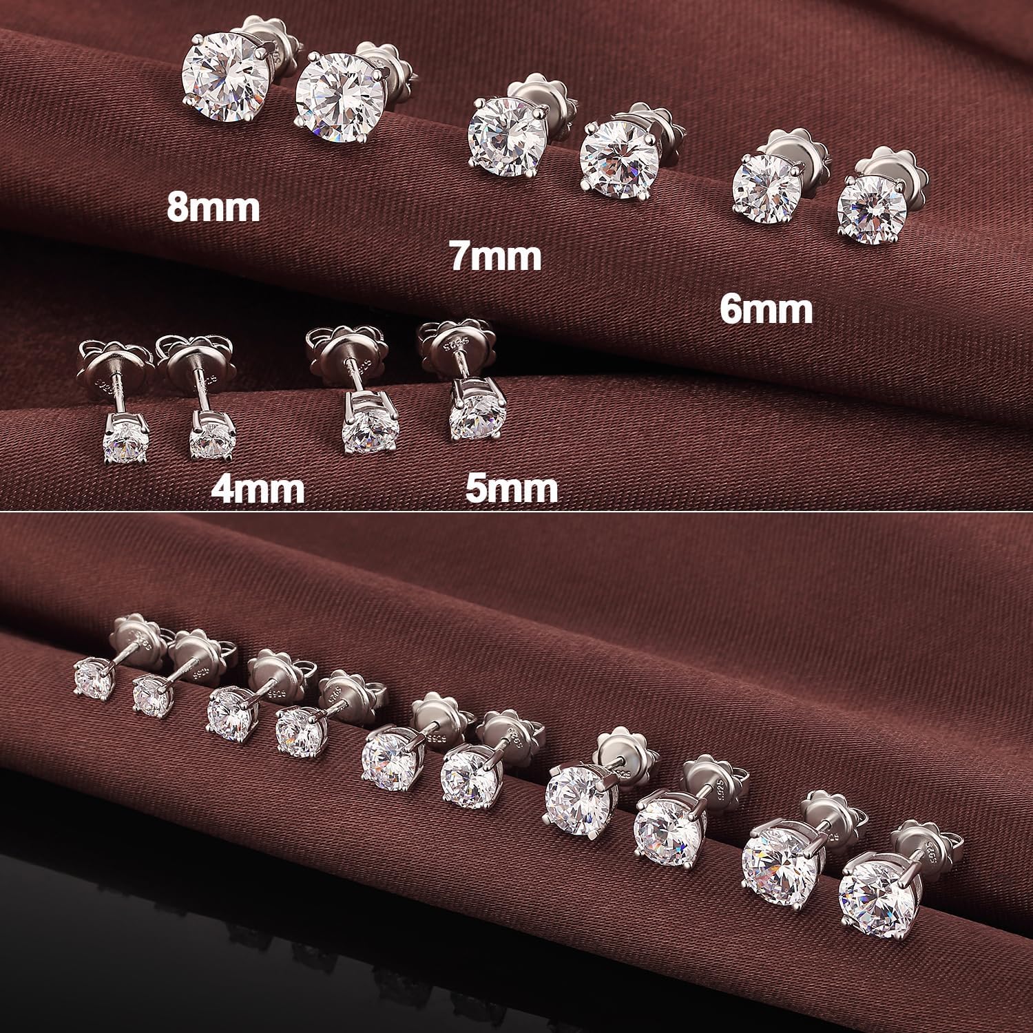 Jiamiaoi Earrings for Men Women Hypoallergenic 925 Sterling Silver Cubic Zirconia CZ Stud Earrings4mm-8mm - Image 4