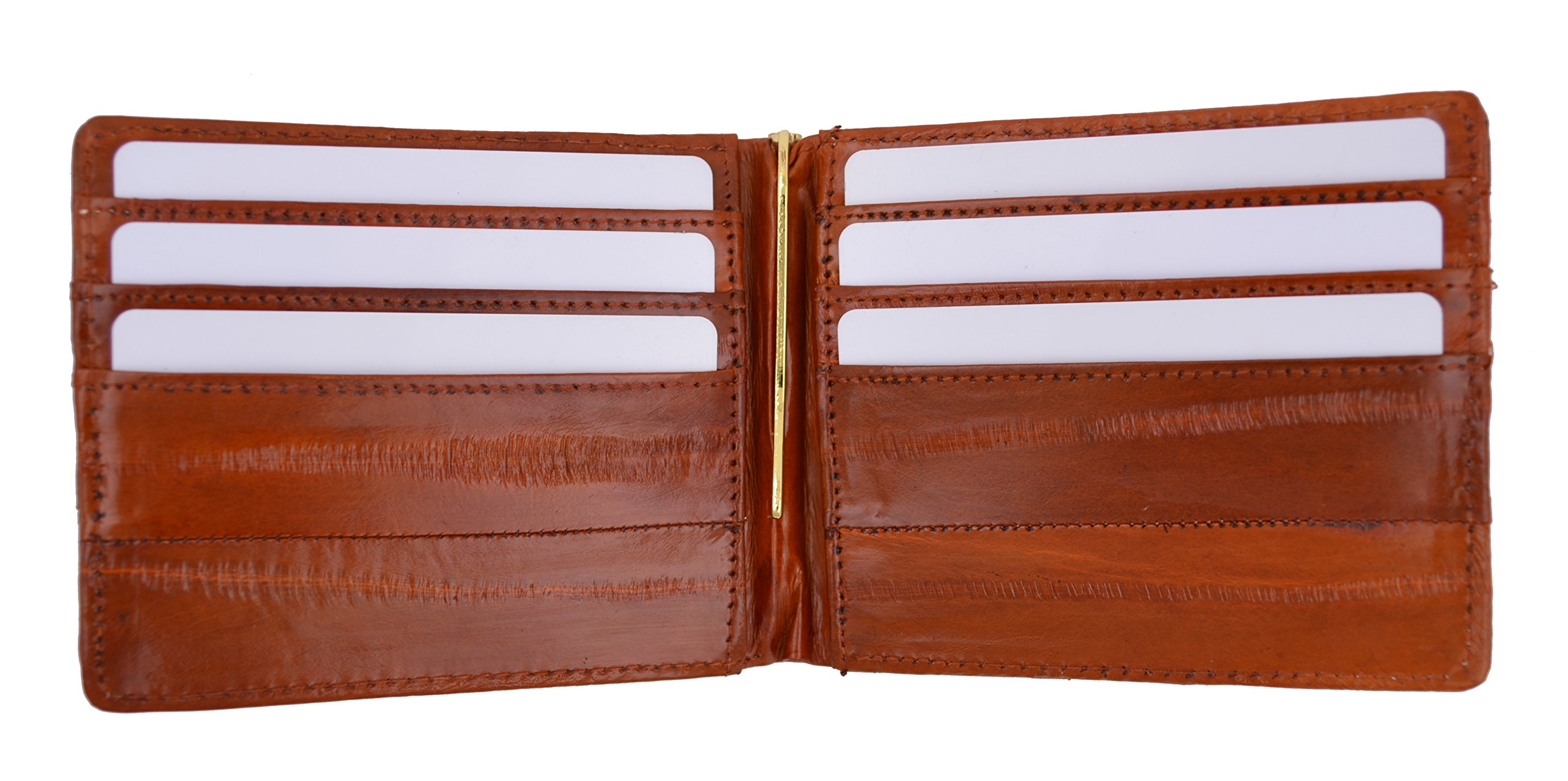 MARSHAL Cartera plegable de piel suave con clip central para dinero, Canela, Standard