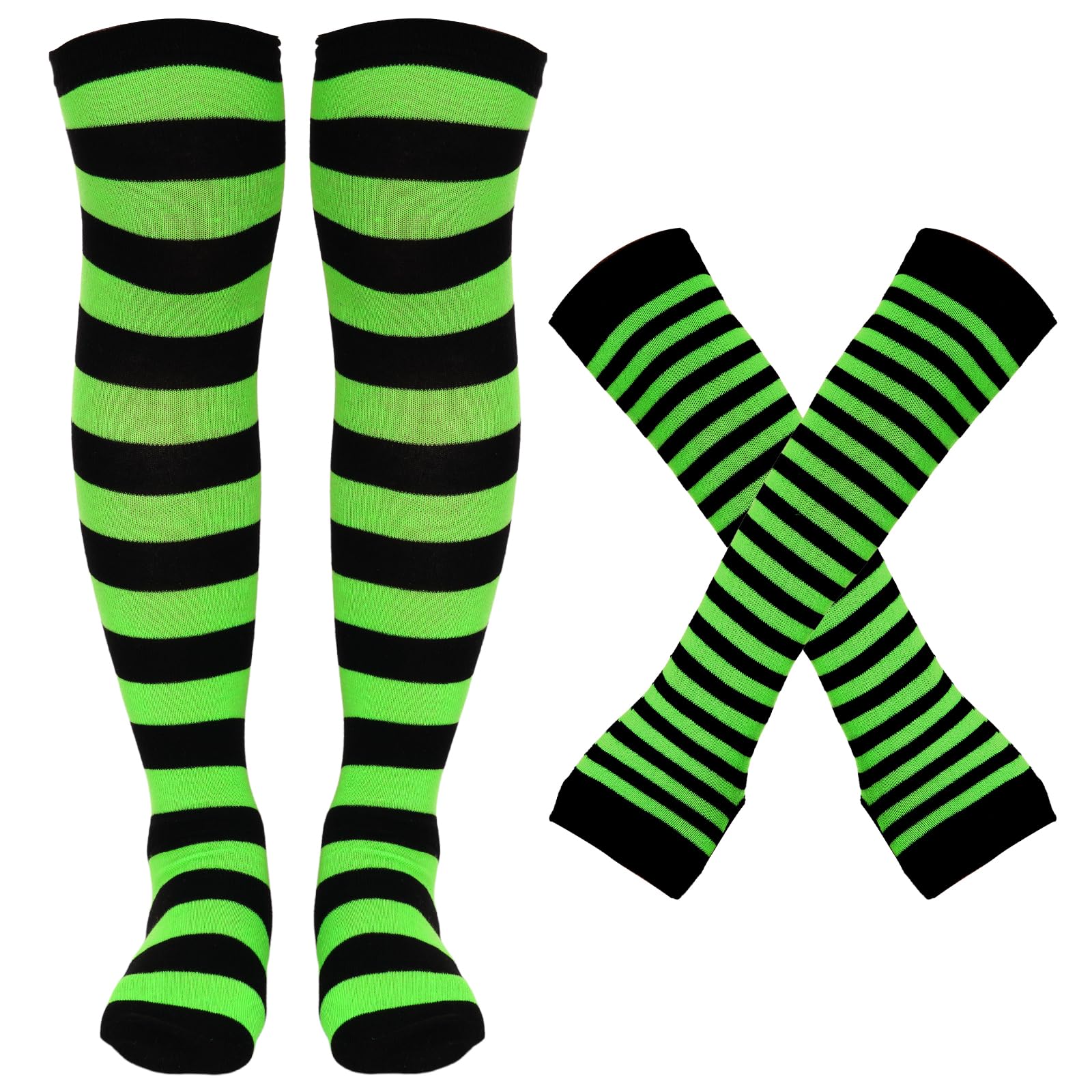 Tongcloud Women's Striped Knee High Socks, Over Knee Thigh High Socks, Arm Warmer and Fingerless Gloves Set