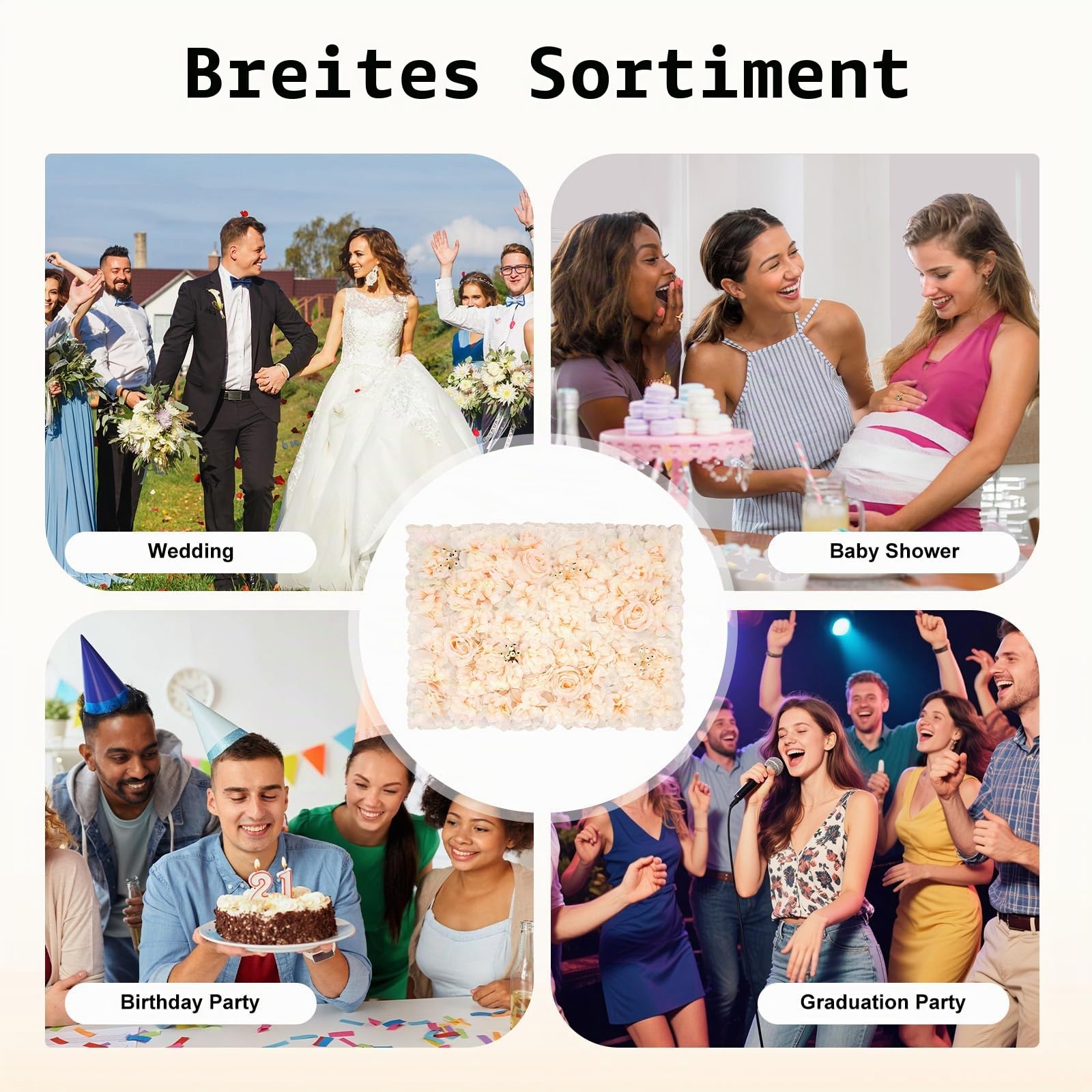 6 Stück Künstliche Blumenwand Rosenwand Hintergrund HochzeitKunstblumen Panel DIY, für Hochzeit Party Heimdekoration Gärten Wohnzimmern, Balkonen, Hintergründen Hochzeitsfotos Dekor, 40x60cm