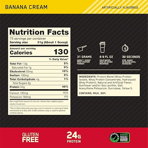Miniatura 3 de Optimum Nutrition Gold Standard 100% proteína de suero en polvo, crema de plátano, 5 libras, el empaque puede variar