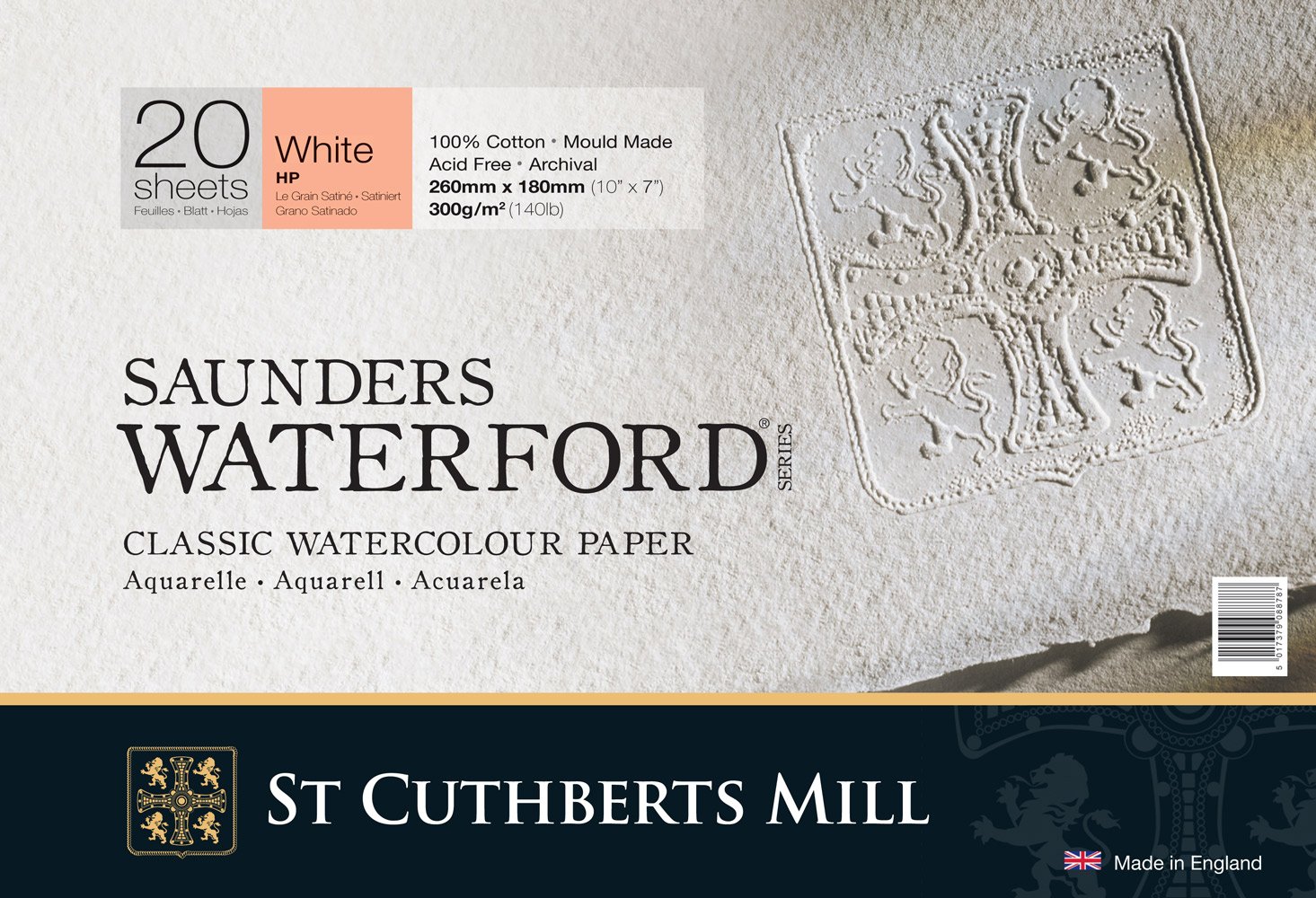 Saunders Waterford 10" x 7" Block Classic watercolour Paper 300gsm (140lb) Hot Press 20 sheets