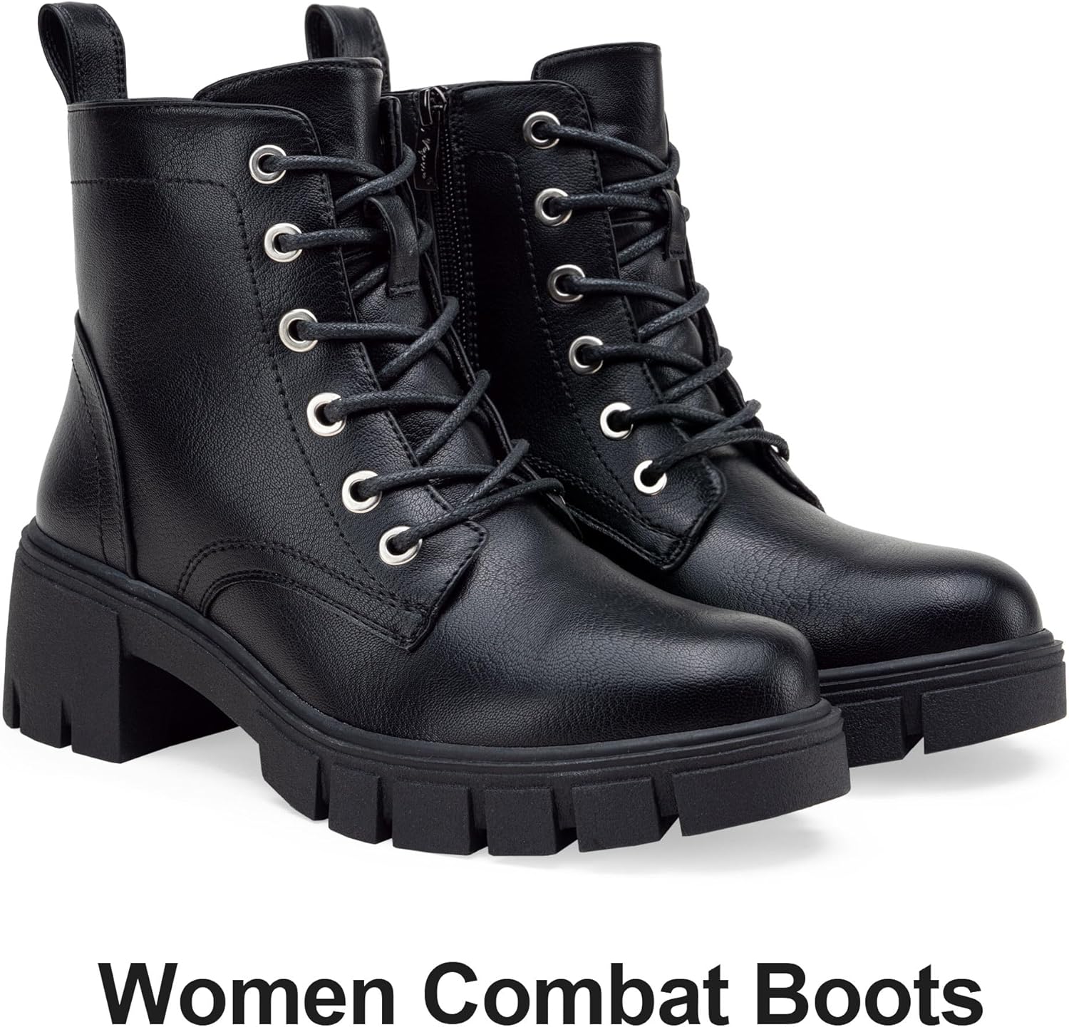 Vepose Women's 9626 Combat Ankle Boots, Lace-up Platform Chunky Heel Booties with Side Zipper - Image 5