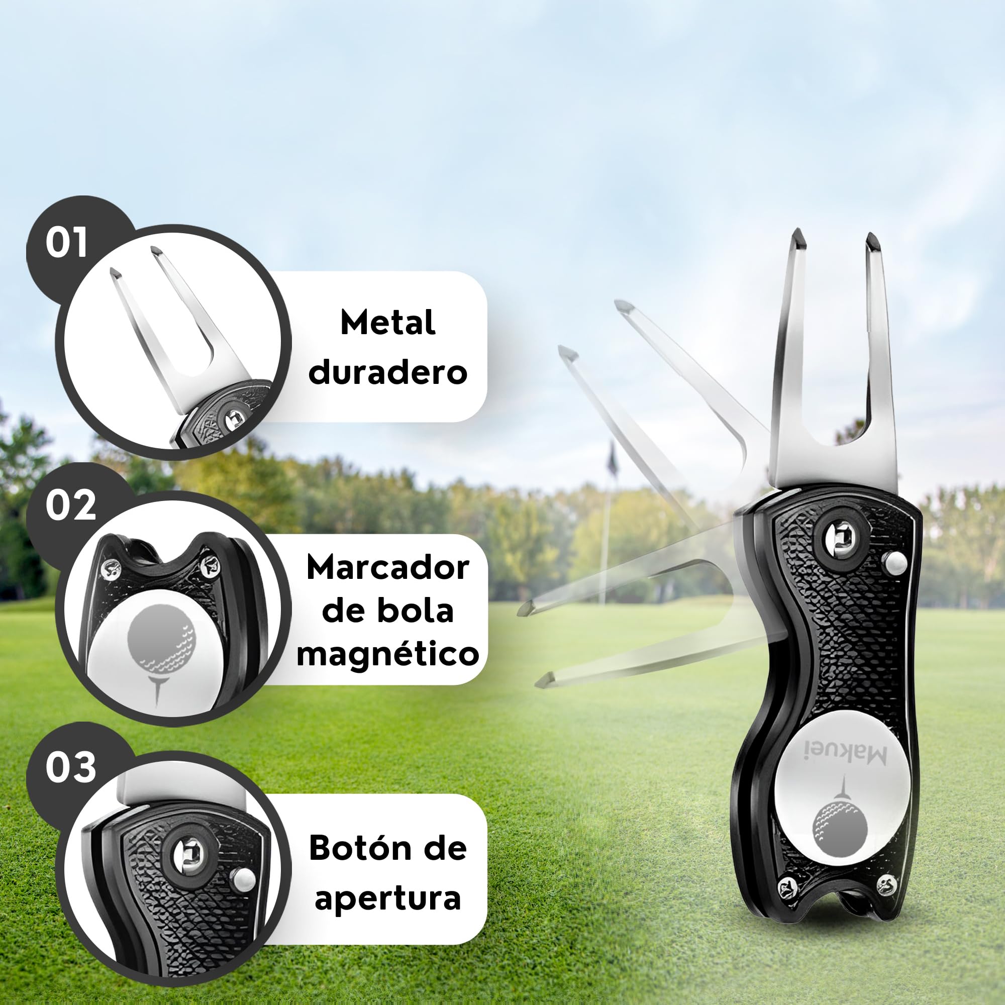 Accesorios de golf ideales para bolsa de golf (3 en 1)- Cepillo limpiador de palos de golf, arreglapiques golf y toalla de golf para dejar tus palos de golf perfectos ¡El regalo para golfistas idóneo!
