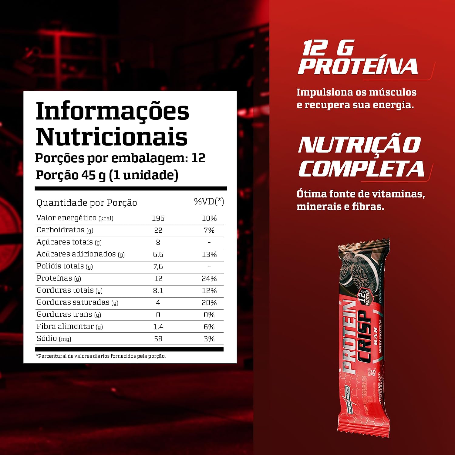 Integralmédica - Barra Proteína Crisp Bar Cookies and Cream - Display com 12 unidades