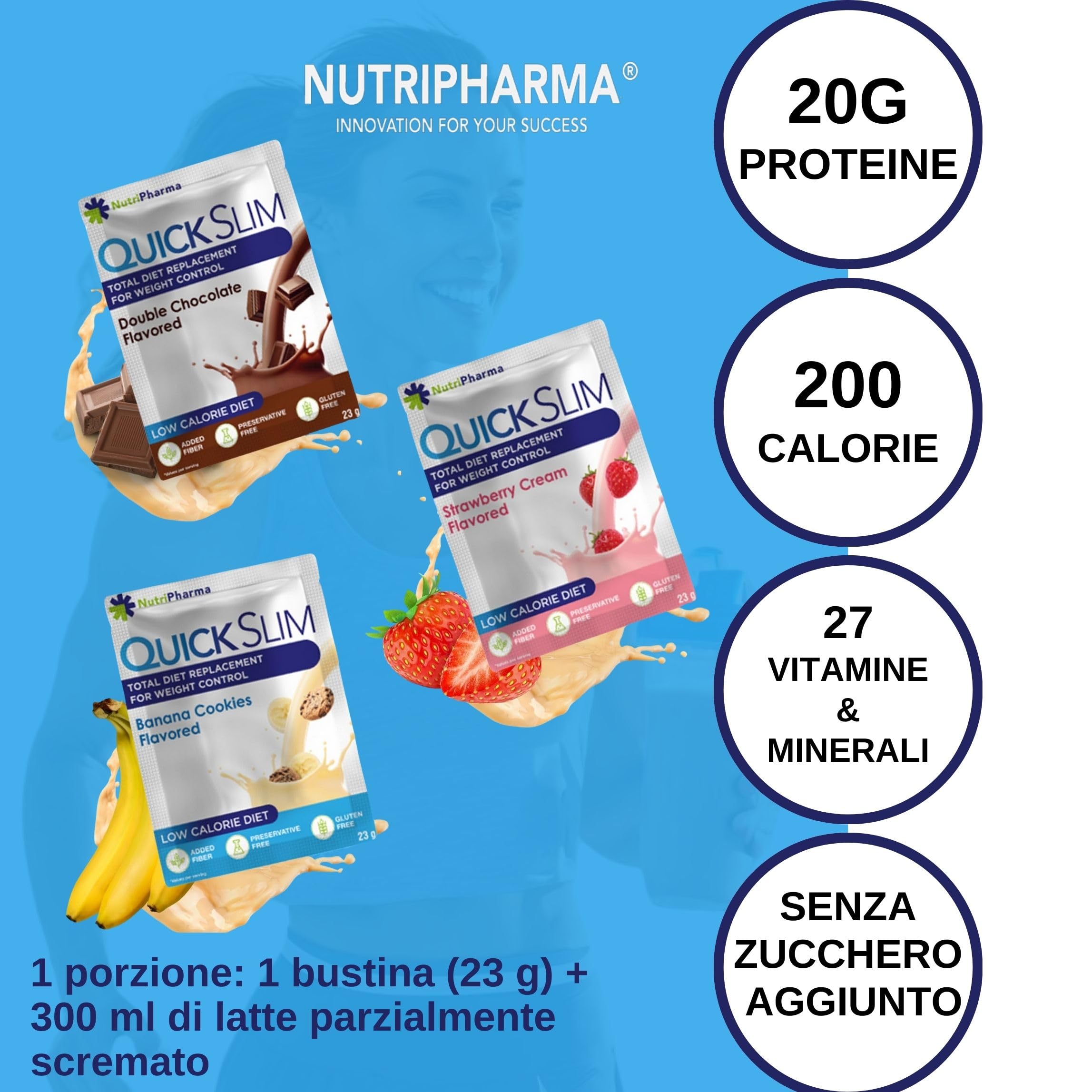 Frullato Sostitutivo Del Pasto Quick Slim per la Perdita Di Peso, 30 Pasti, 20 g di Proteine, 27 Vitamine e Minerali, Fibre Alimentari, Senza Glutine (Pacchetto varietà)