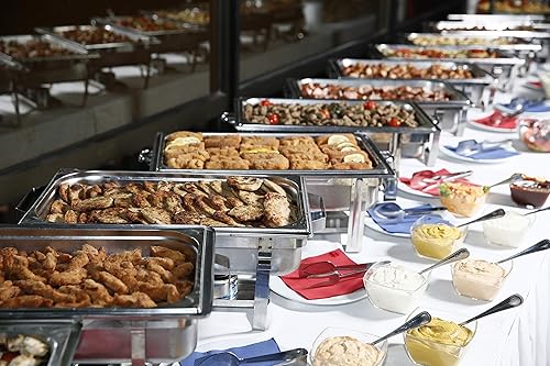 Miniatura 5 de TigerChef - Juego de platos de bufé de acero inoxidable, 4 juegos de chafer y calentador de buffet con bandeja de agua, bandeja para alimentos, tapa