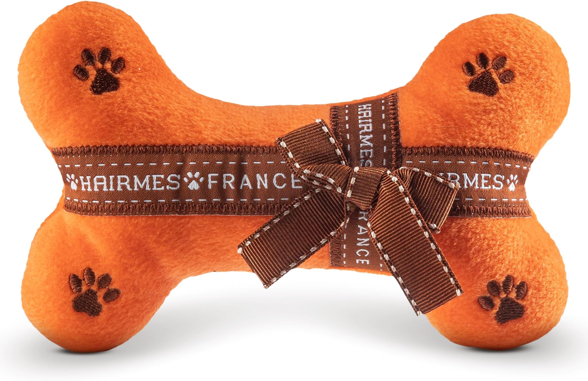 Hairmes Bone Plush Dog Toy – Fashion Inspired Squeaky Parody Dog Toy, Soft Luxury Style Bone Toy for Small to Medium Dogs, Cute Interactive Pet Toy